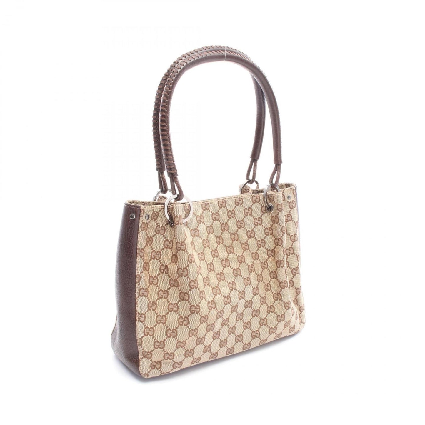 Gucci Beige Brown Gg Canvas Leather Handbag
