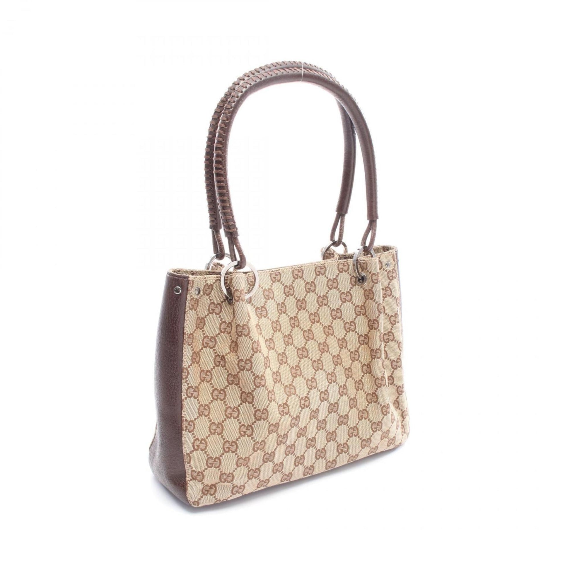 Gucci Beige Brown Gg Canvas Leather Handbag