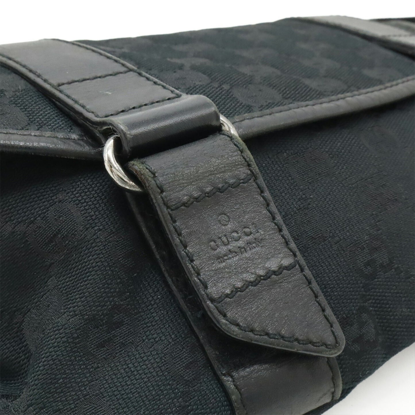 Gucci Black Gg Canvas Leather Pouch Sling Bag
