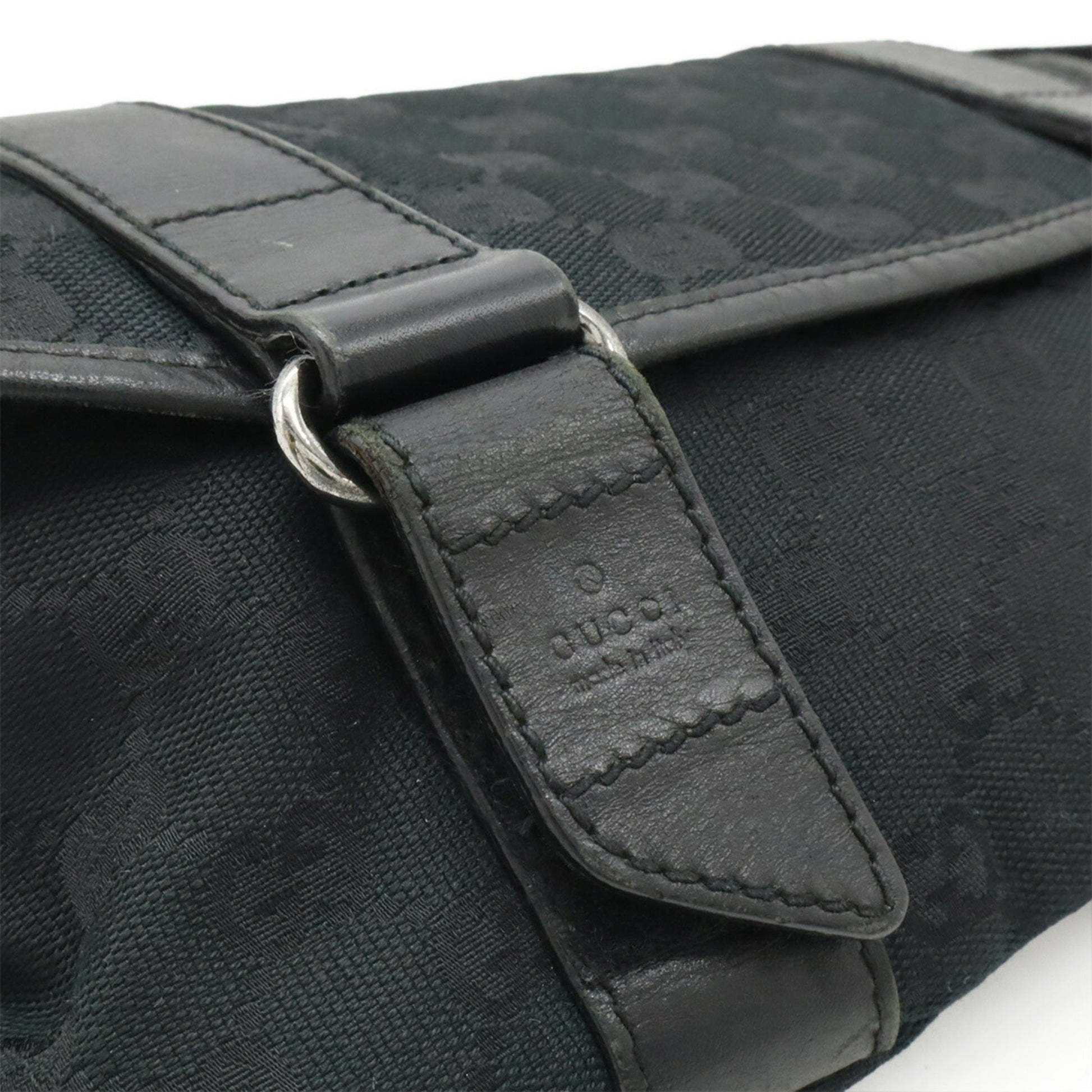 Gucci Black Gg Canvas Leather Pouch Sling Bag