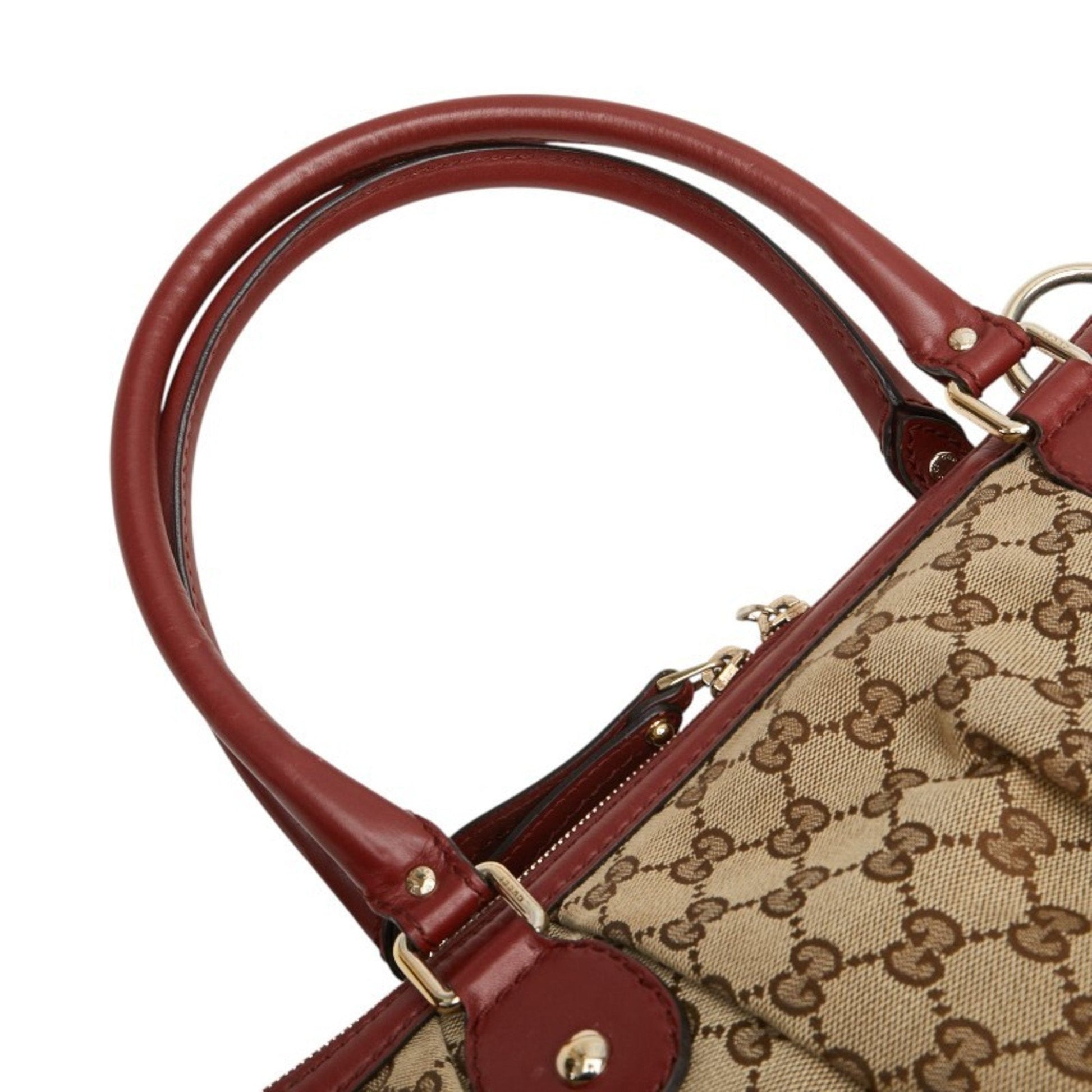Gucci Beige Red Color Canvas Leather Shoulder Bag Tote Bag