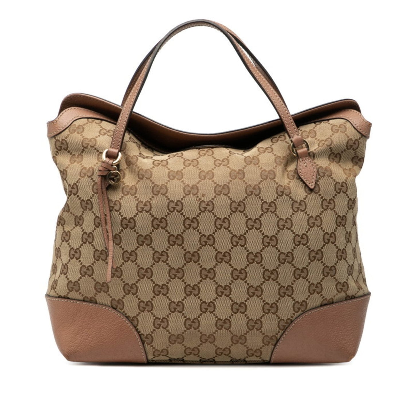 Gucci Gg Canvas Beige Brown Gg Canvas Leather Handbag Tote Bag