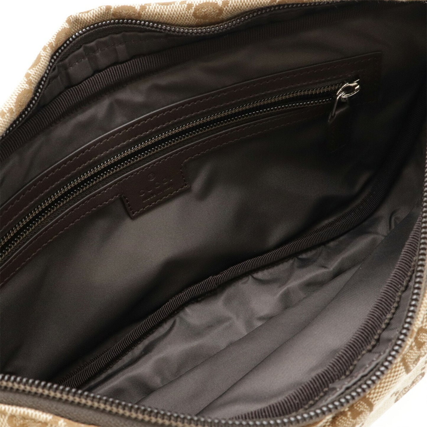 Gucci Beige Dark Brown Canvas Sling Bag