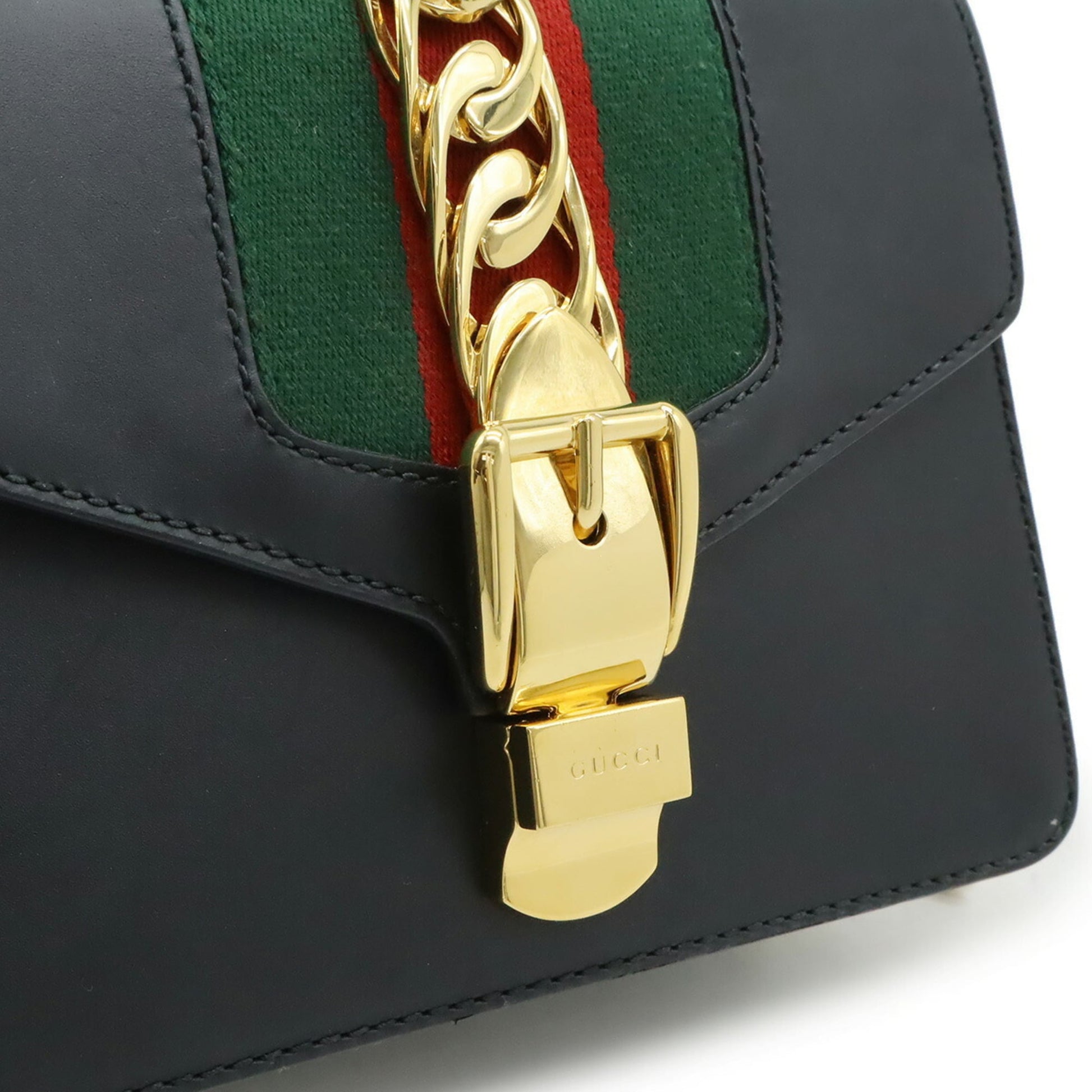 Gucci Black Green Red Color Leather Pochette Shoulder Bag