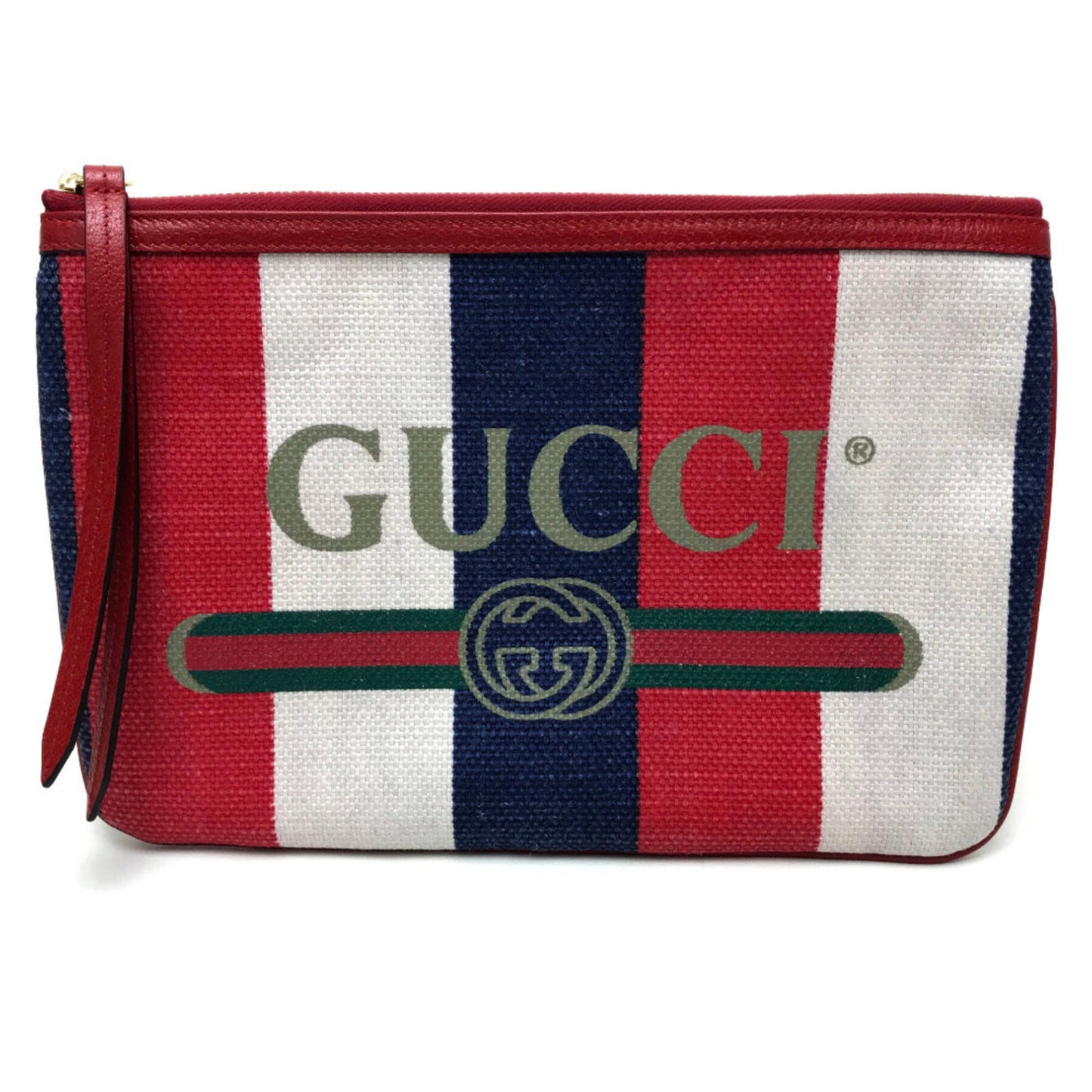 Gucci Red Color Canvas Leather Clutch Bag