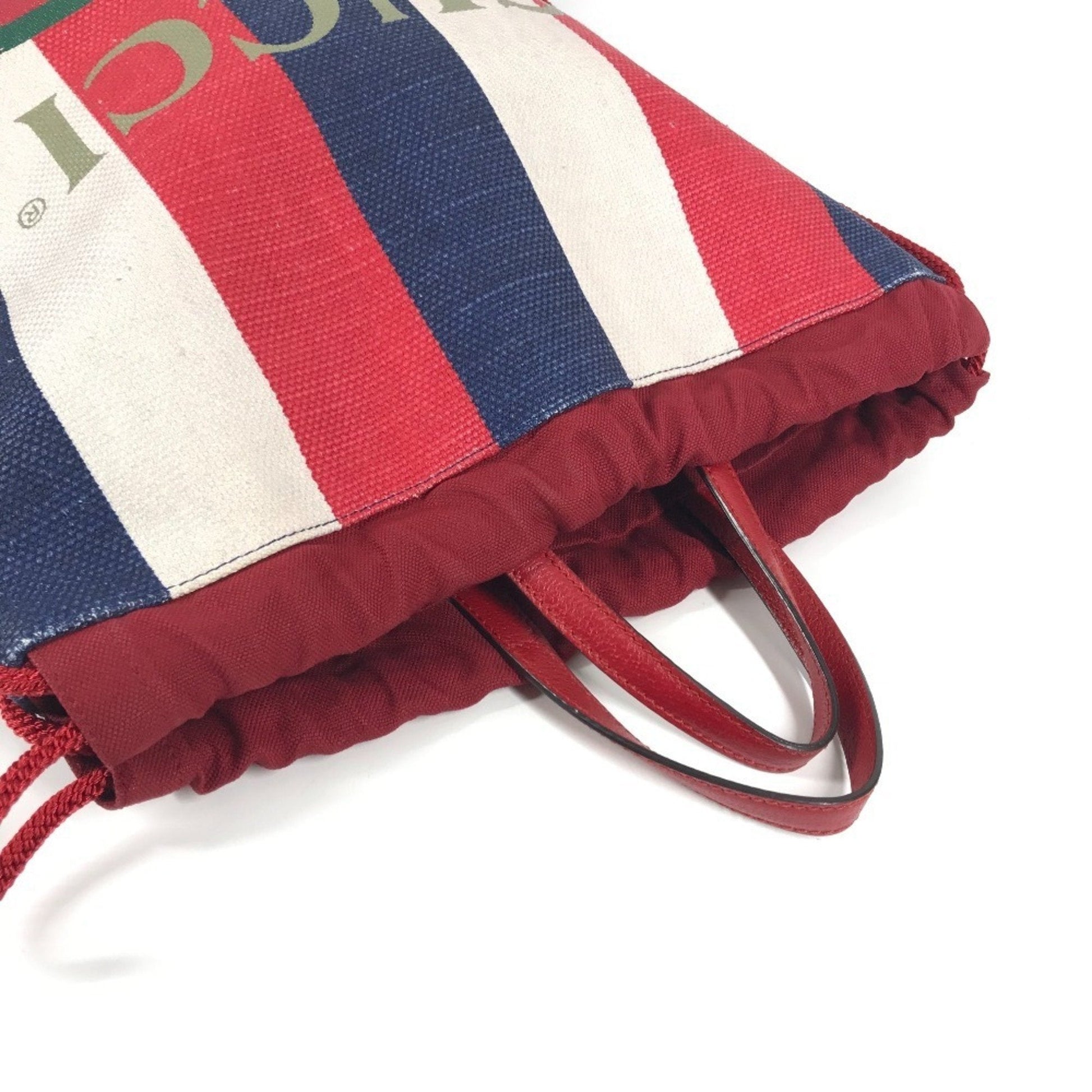 Gucci Navy Red Color White Leather Canvas Backpack Handbag Tote Bag