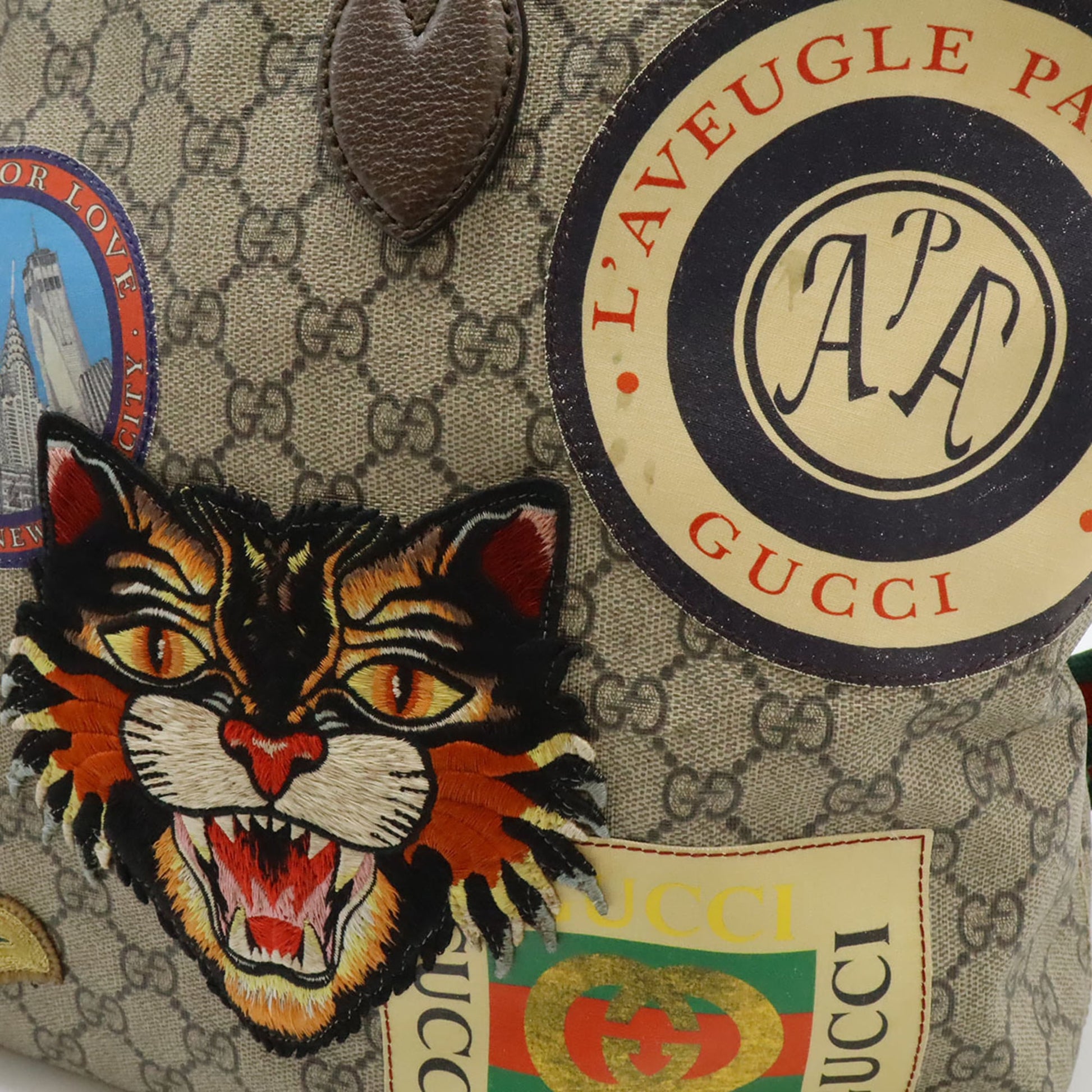 Gucci Beige Beige Brown Brown Multi-Color Gg Supreme Canvas Pvc Leather Shoulder Bag Tote Bag