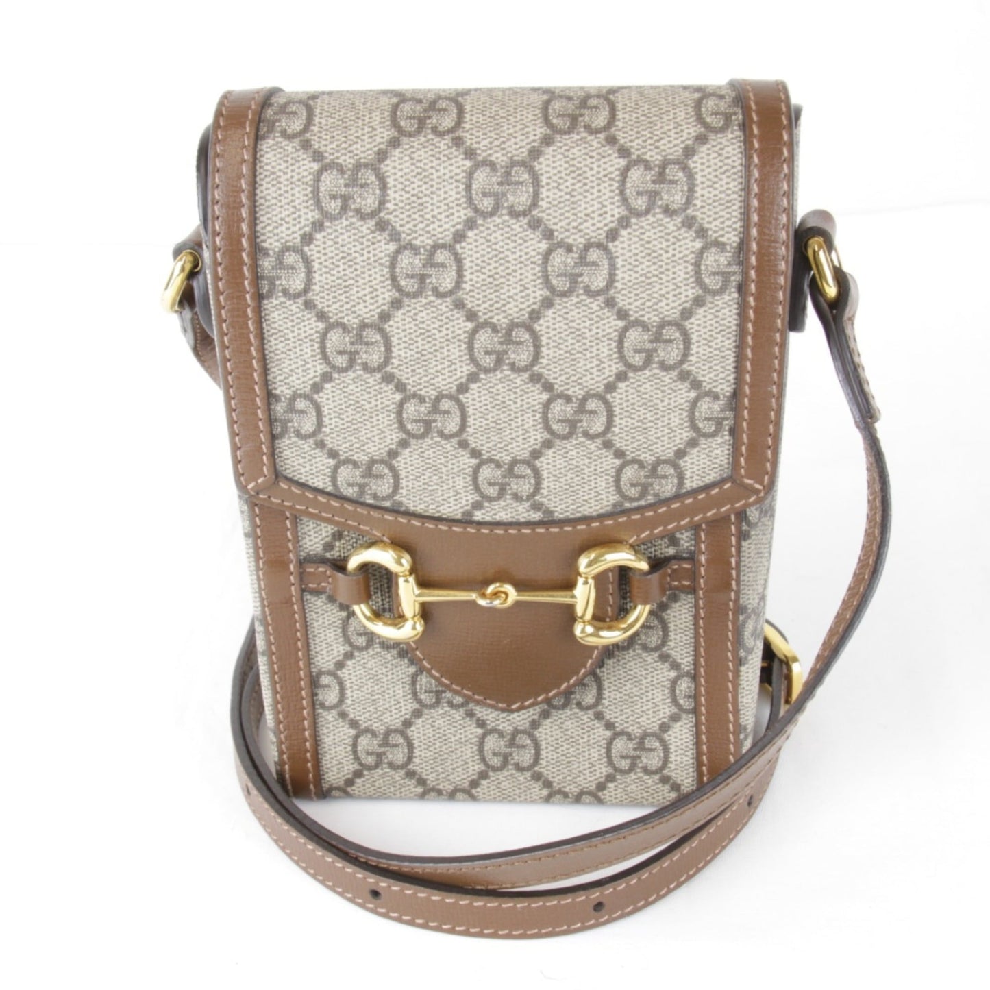 Gucci Horsebit Brown Gg Supreme Leather Shoulder Bag