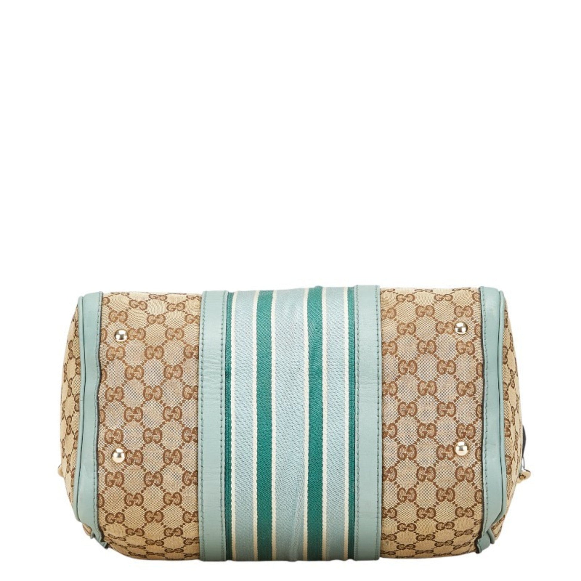 Gucci Beige Blue Canvas Leather Handbag Shoulder Bag