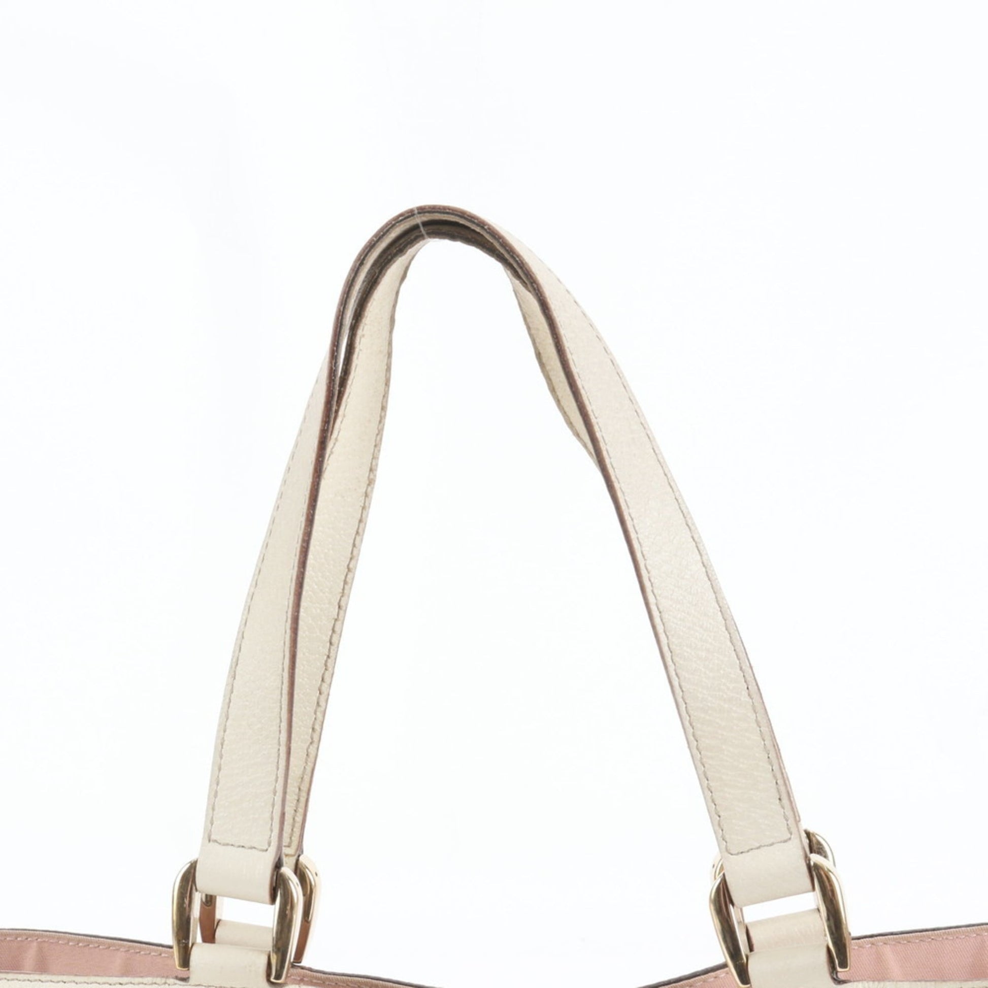 Gucci Pink Beige Leather Canvas Tote Bag
