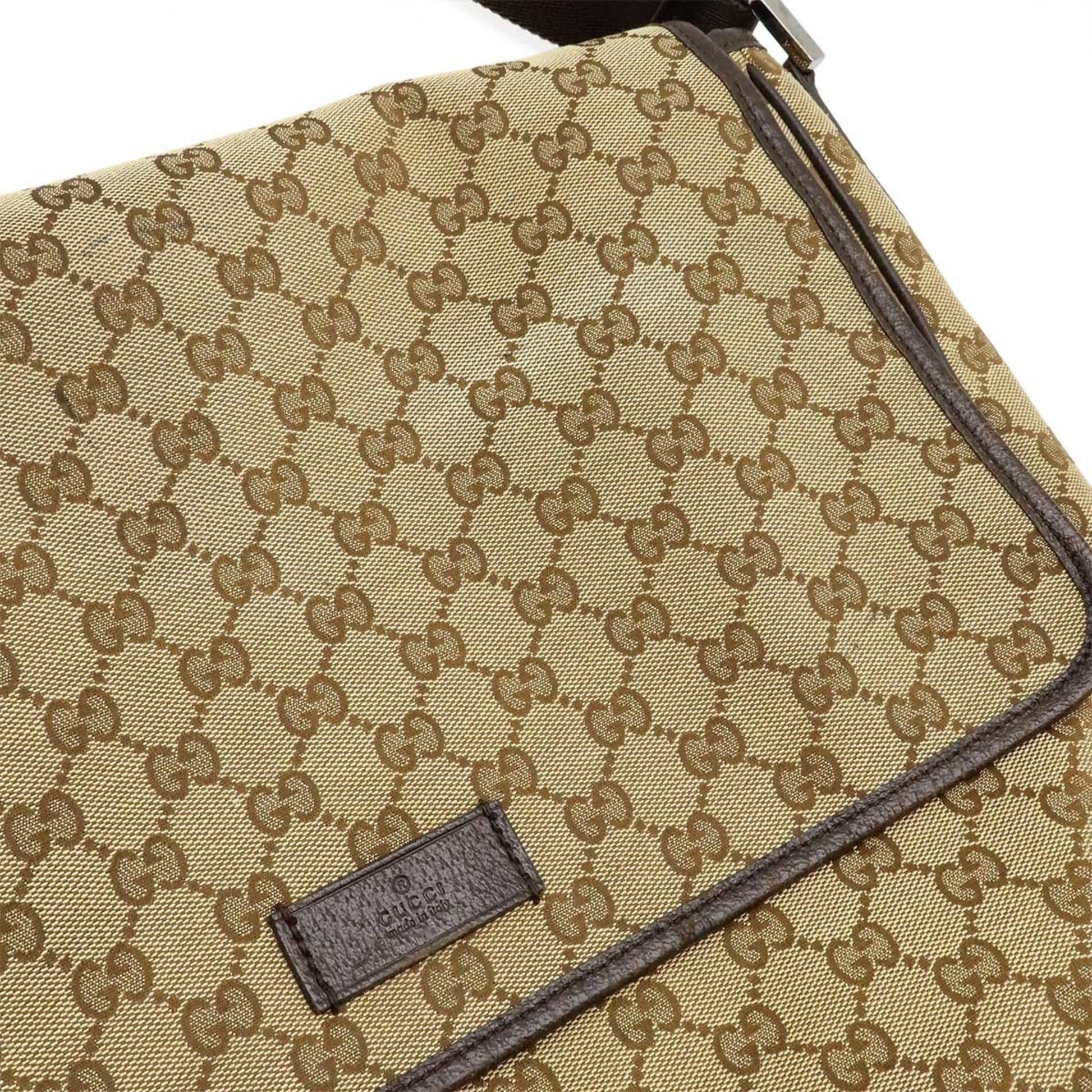 Gucci Beige Dark Brown Khaki Gg Canvas Leather Shoulder Bag
