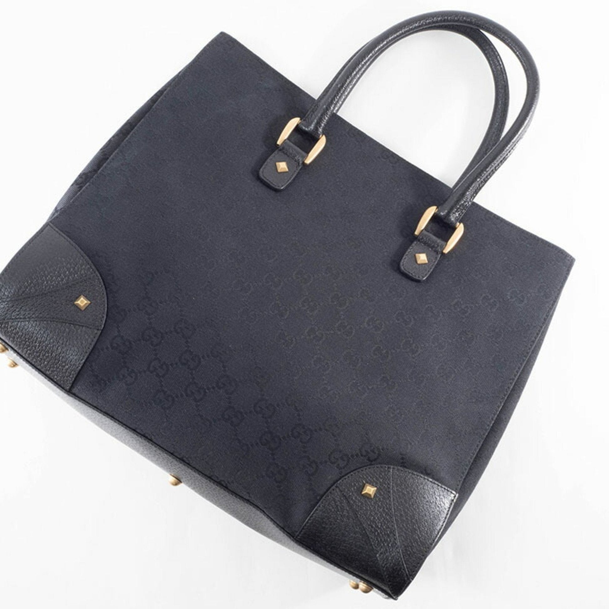 Gucci Gg Canvas Black Gg Canvas Leather Tote Bag