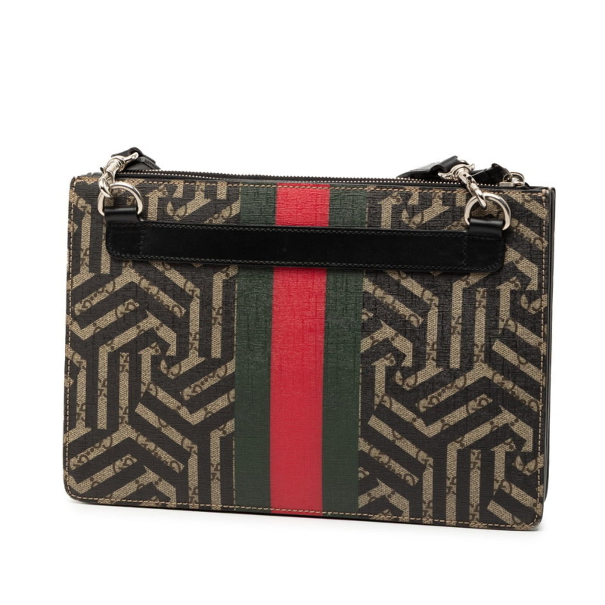 Gucci Beige Black Leather Clutch Bag Shoulder Bag