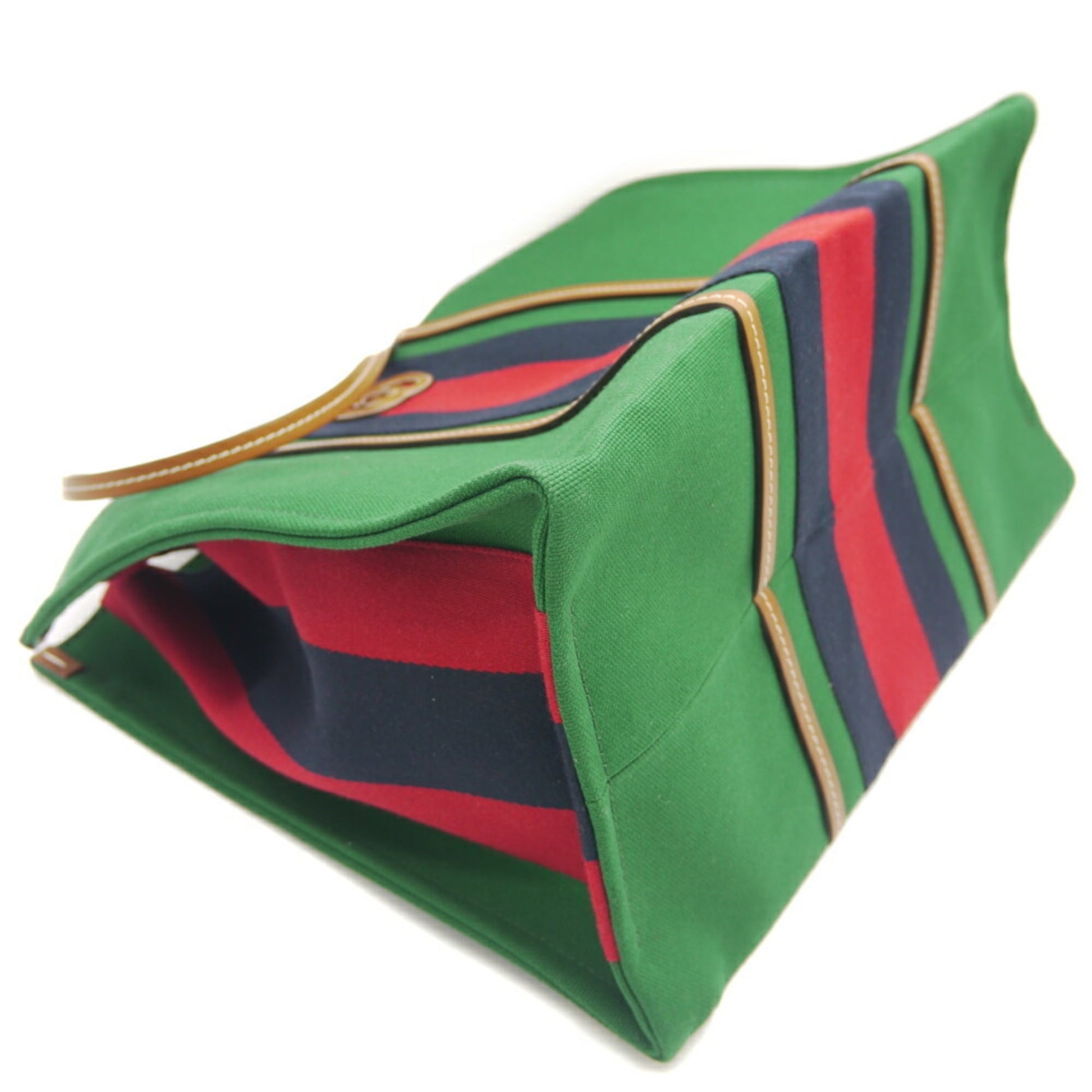 Gucci Green Canvas Leather Shoulder Bag Tote Bag