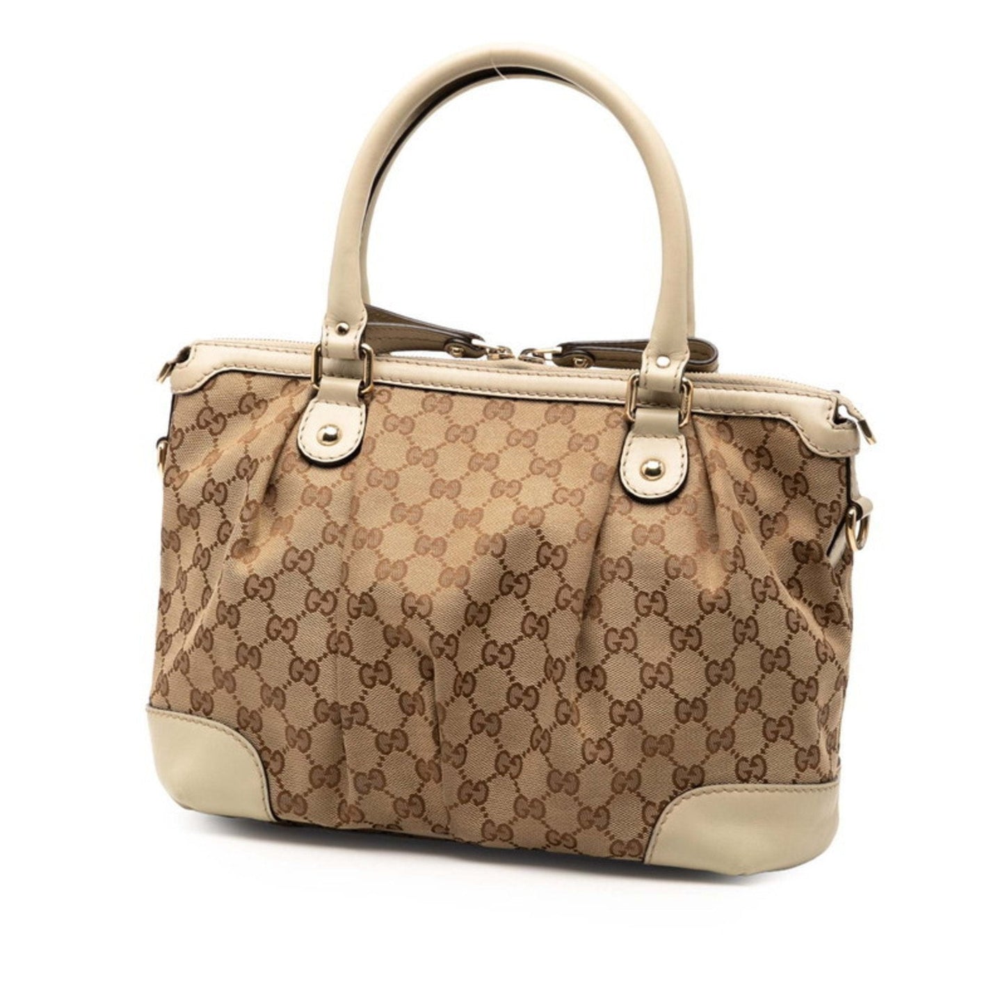 Gucci Beige White Canvas Leather Handbag Shoulder Bag