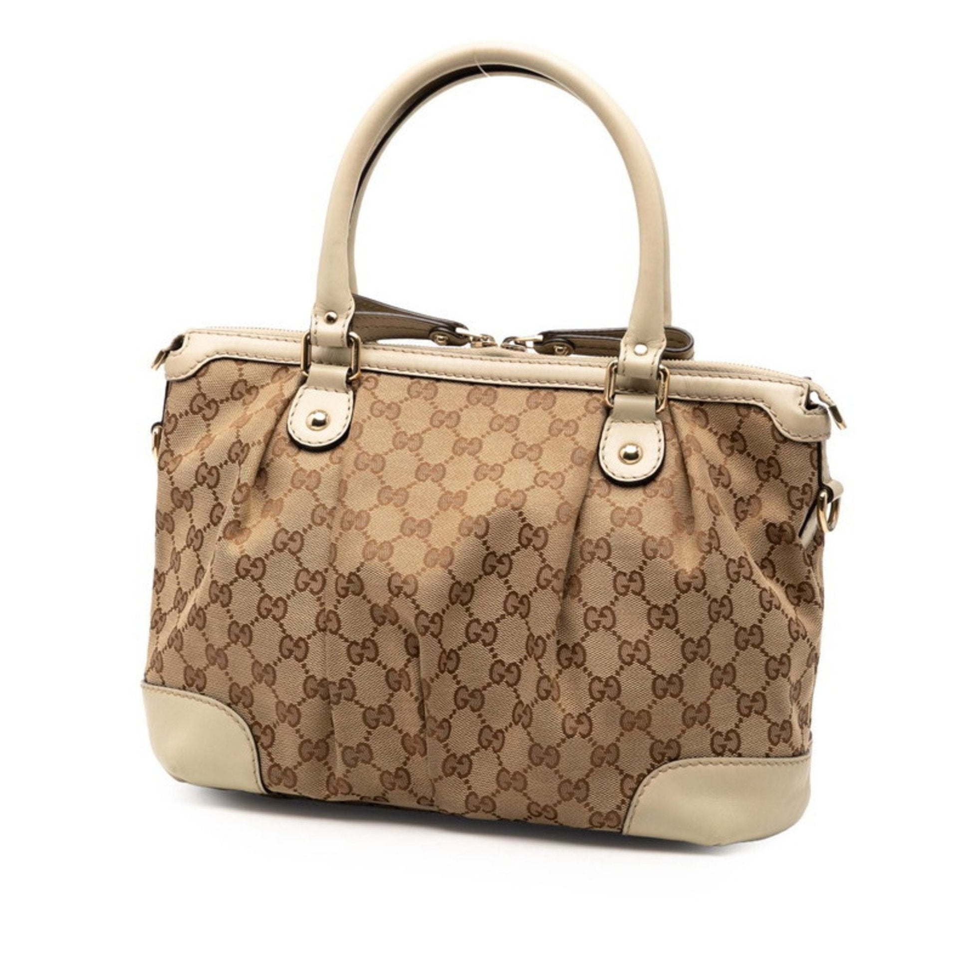 Gucci Beige White Canvas Leather Handbag Shoulder Bag