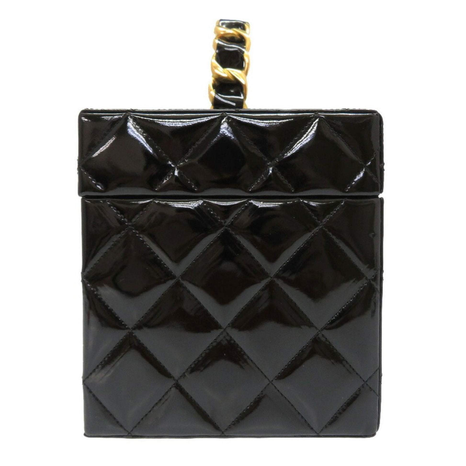 Chanel Matrasse Enamel Black 2nd Gold Metal Fittings   Coco Mark Turn Lock Vanity Bag 0032 CHANEL
