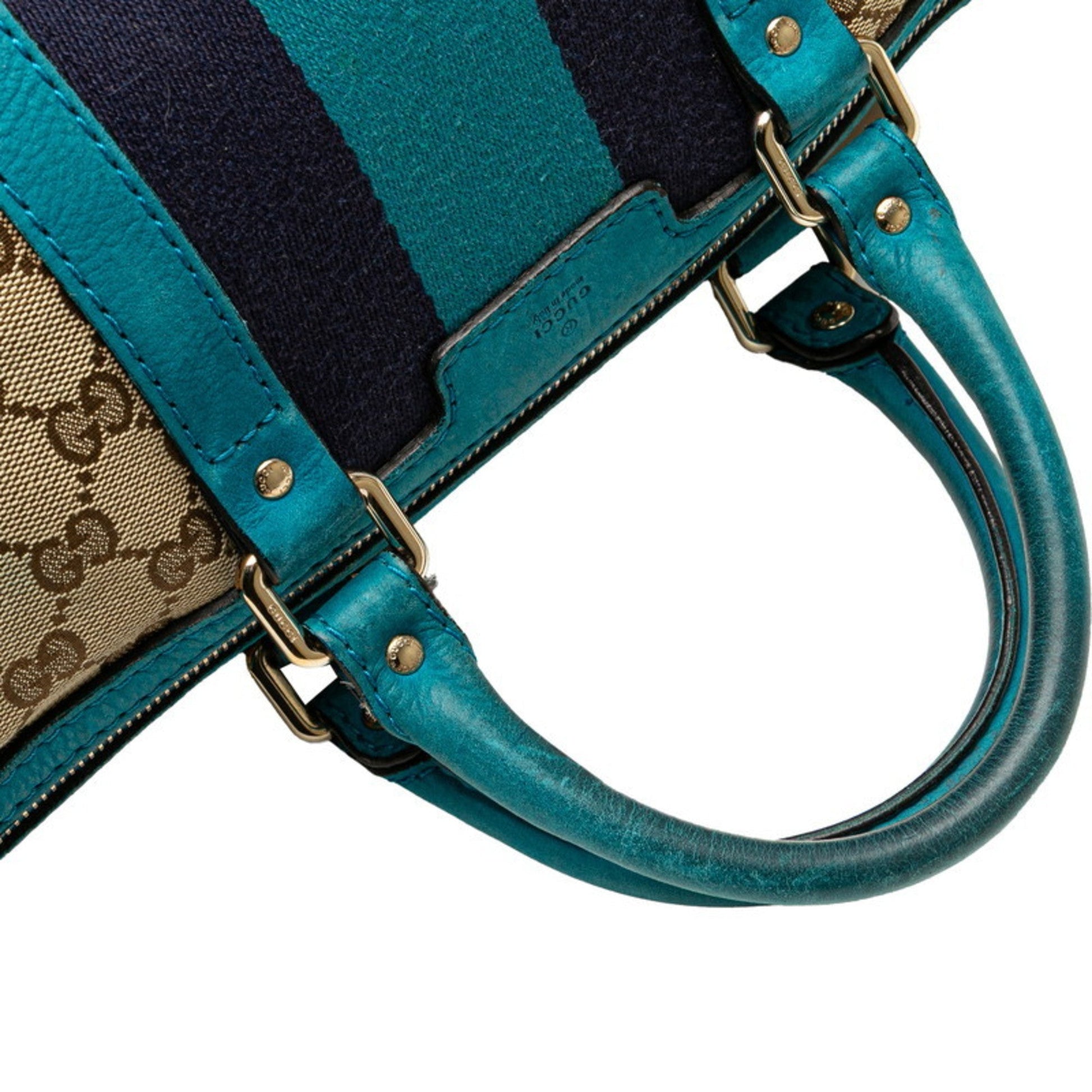 Gucci Beige Blue Gg Canvas Leather Handbag Shoulder Bag