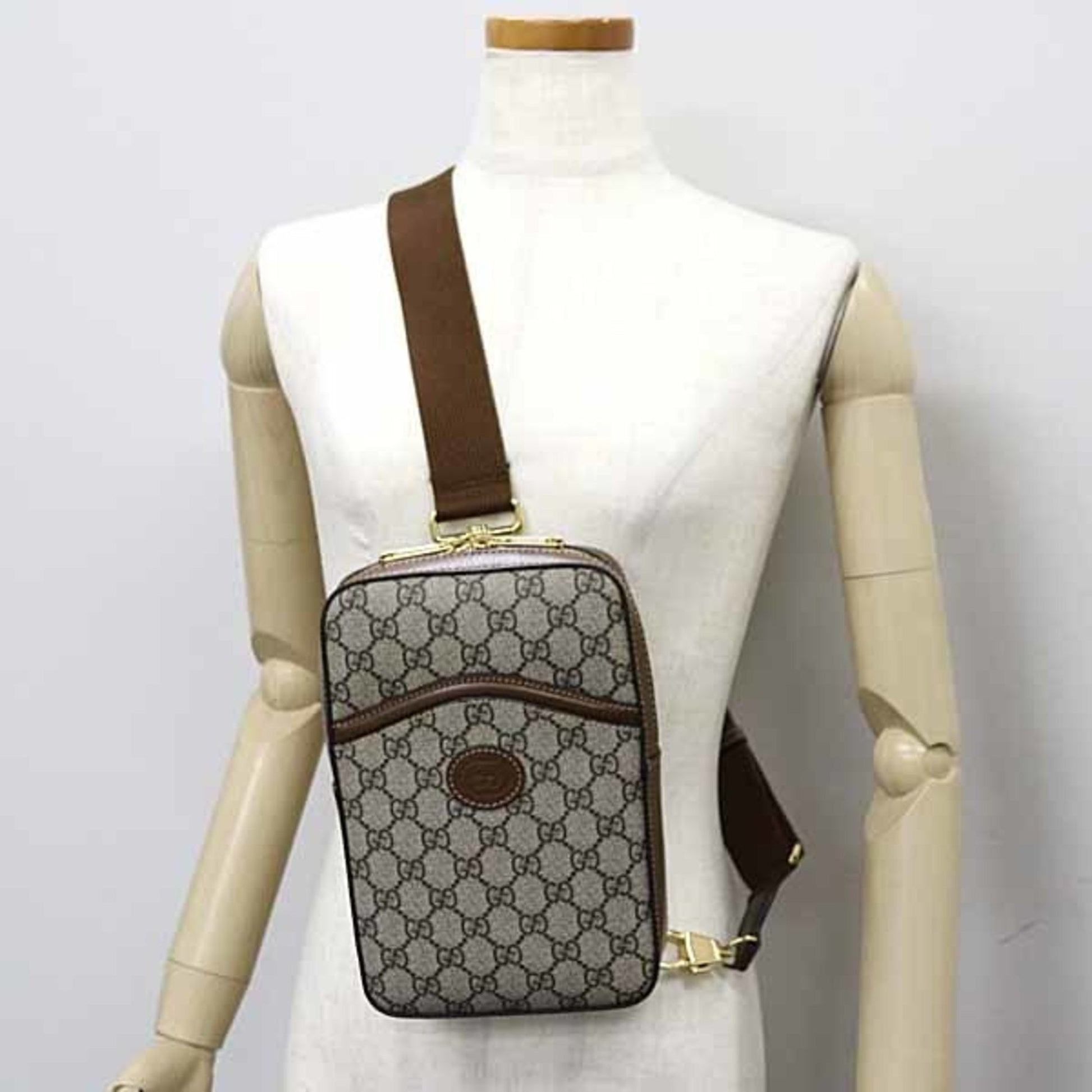 Gucci Beige Brown Gg Supreme Leather Sling Bag
