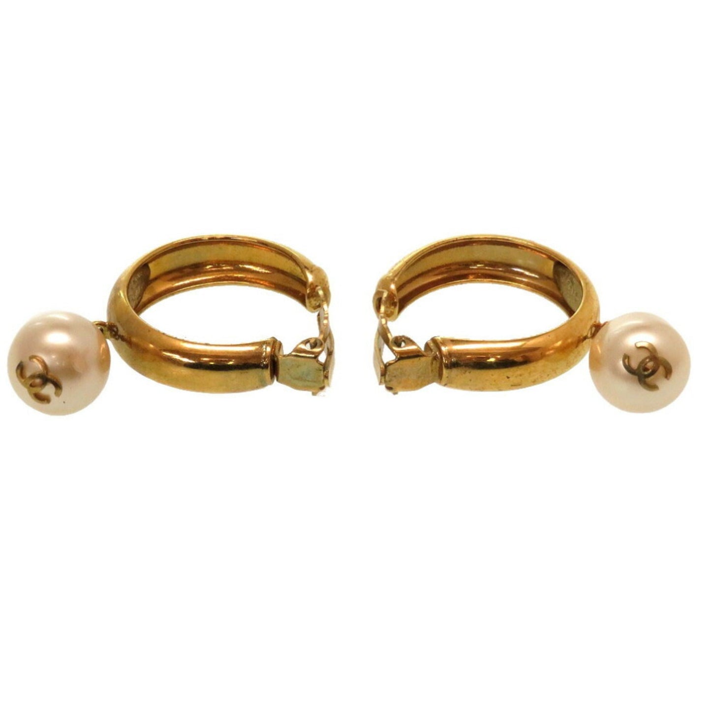 Chanel   Fake Pearl Loop Coco Mark 93P Gold Earrings Accessories