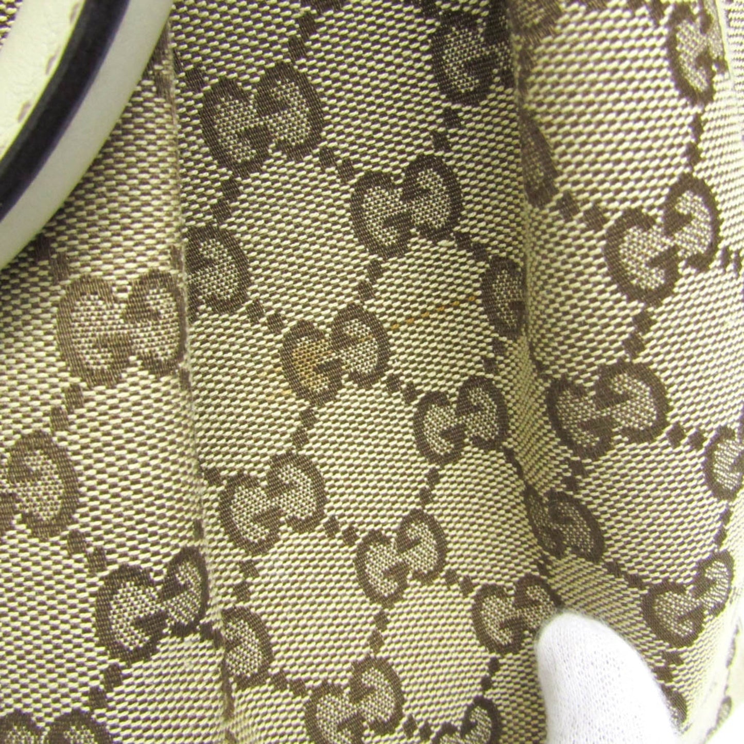 Gucci Beige Brown Cream Leather Canvas Handbag