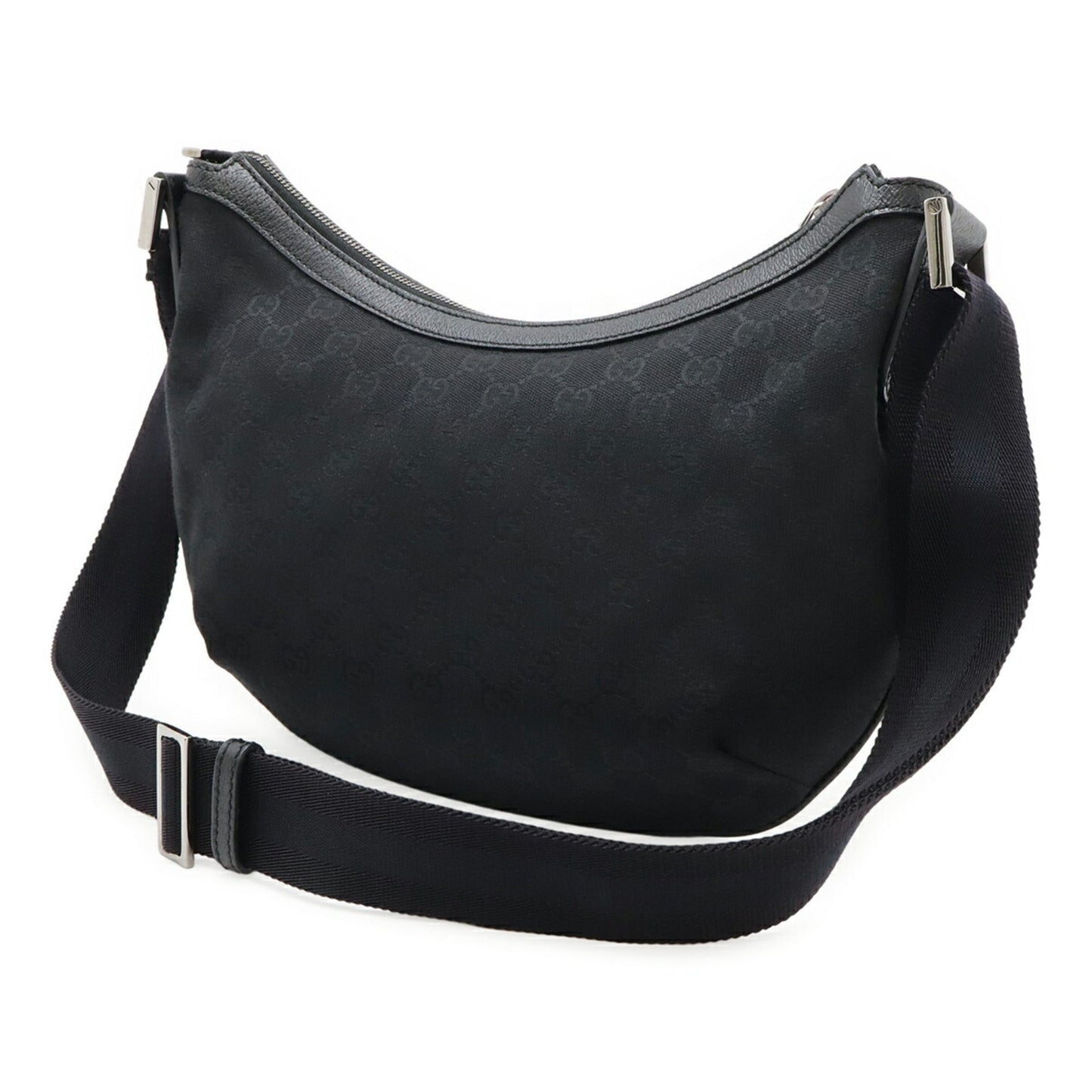 Gucci Black Gg Canvas Leather Shoulder Bag