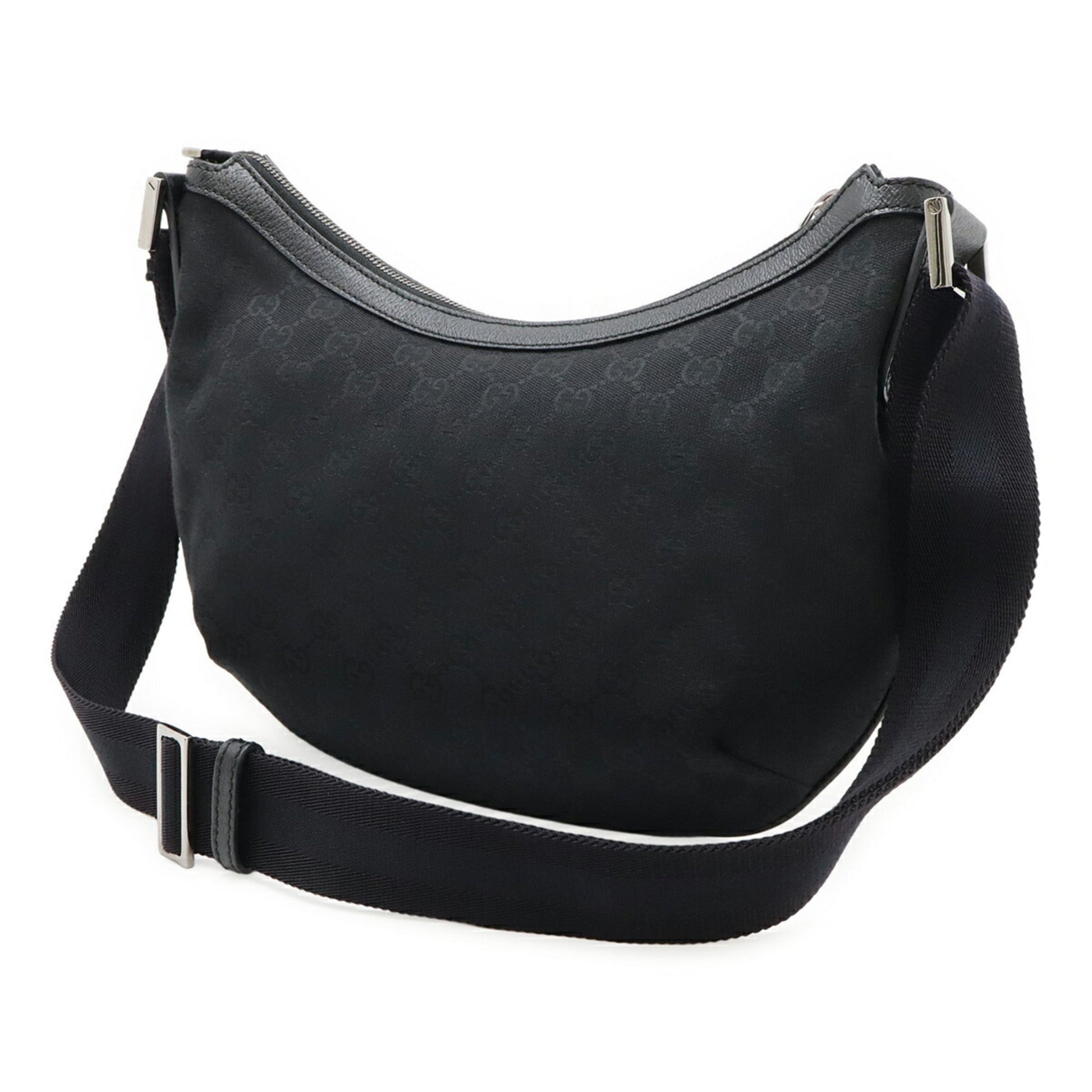 Gucci Black Gg Canvas Leather Shoulder Bag