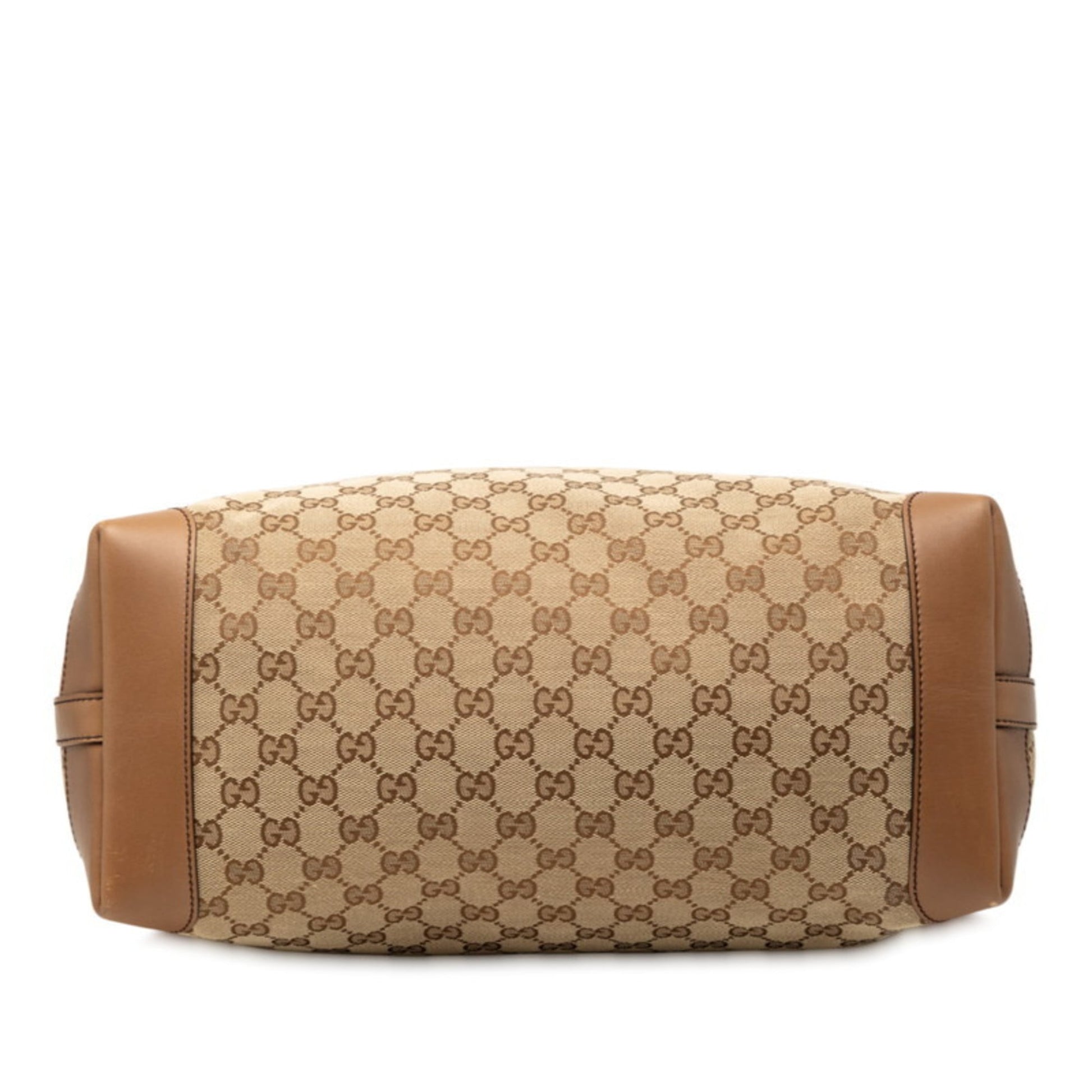 Gucci Gg Canvas Beige Brown Gg Canvas Leather Tote Bag