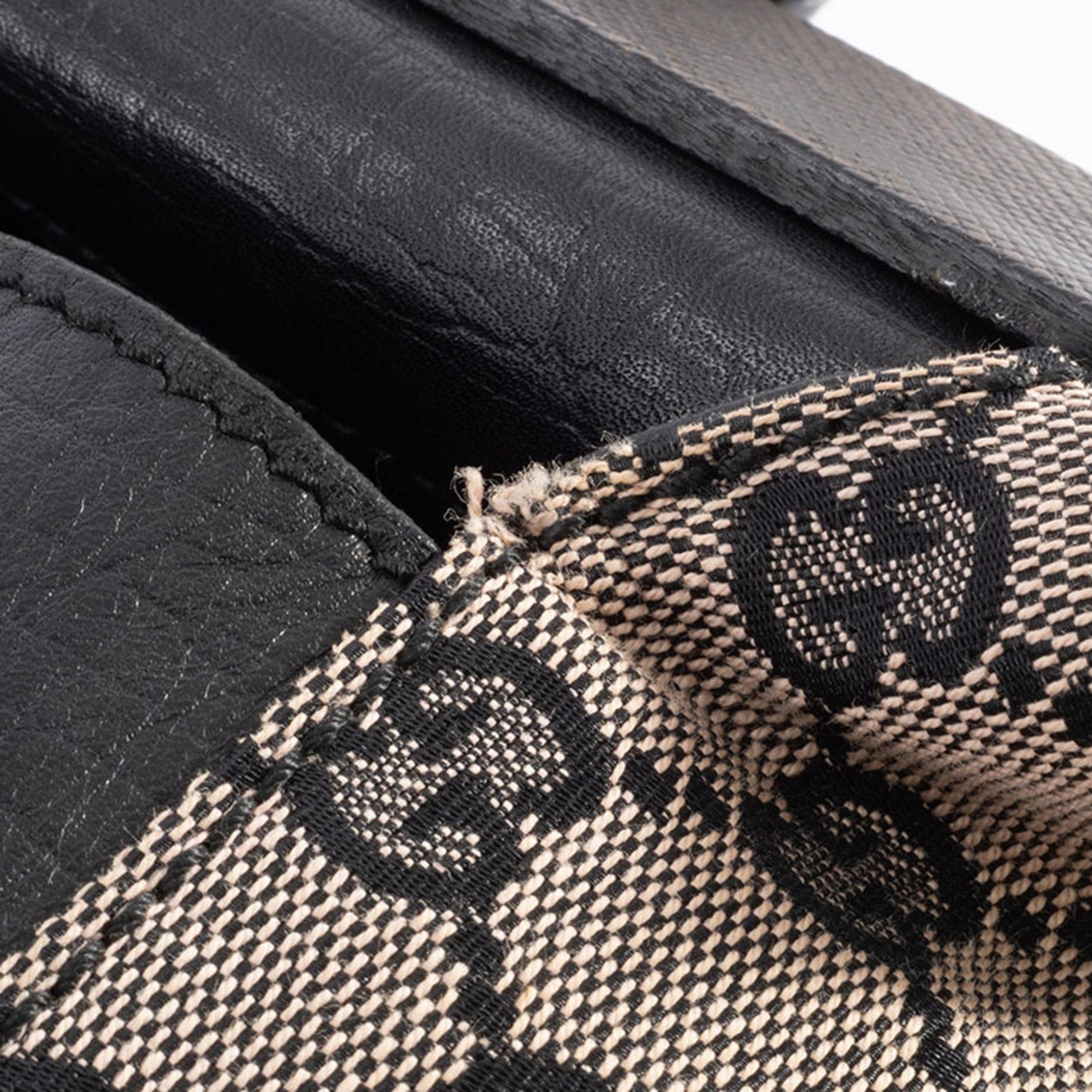 Gucci Gg Canvas Beige Black Gg Canvas Leather Handbag