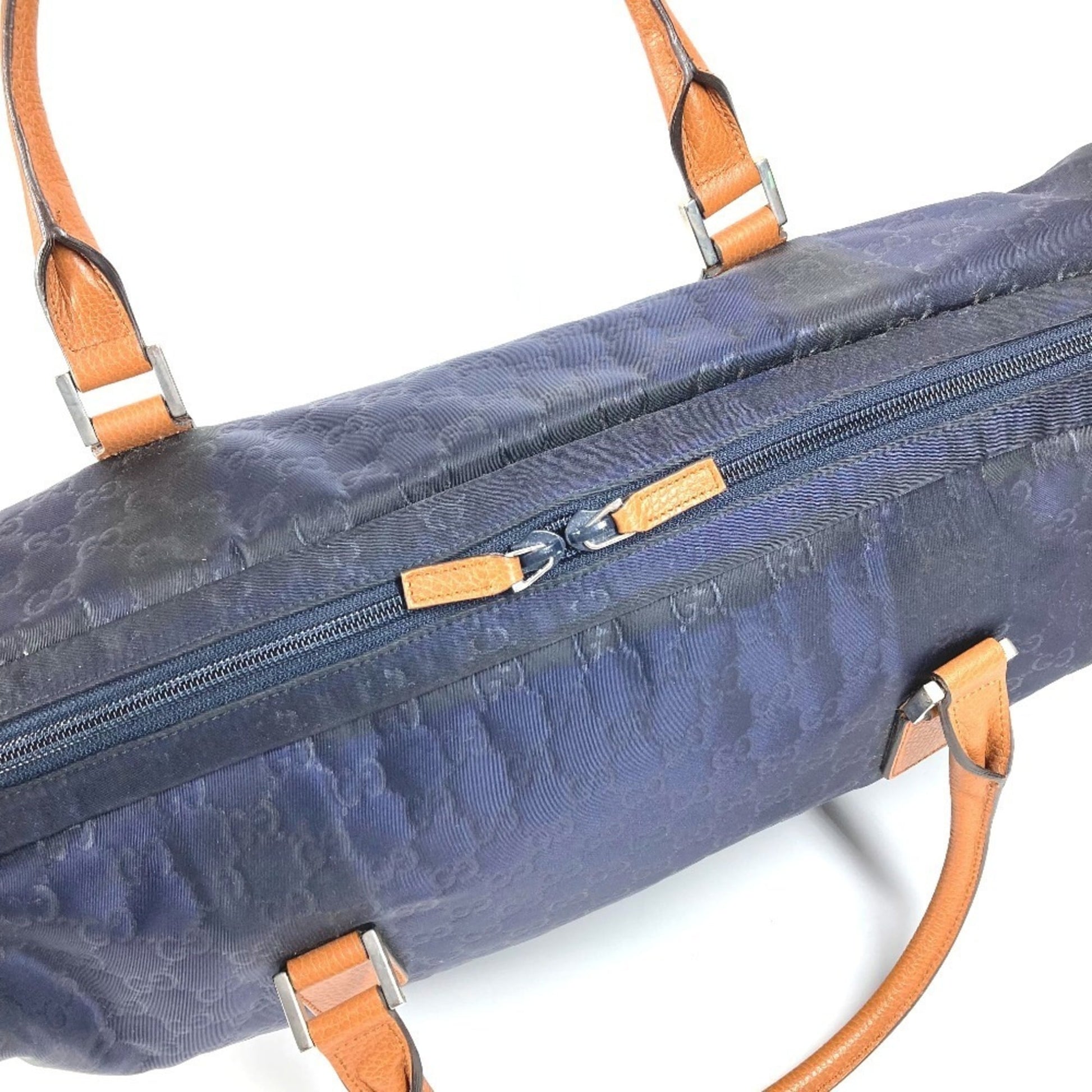 Gucci Brown Navy Nylon Leather Boston Bag
