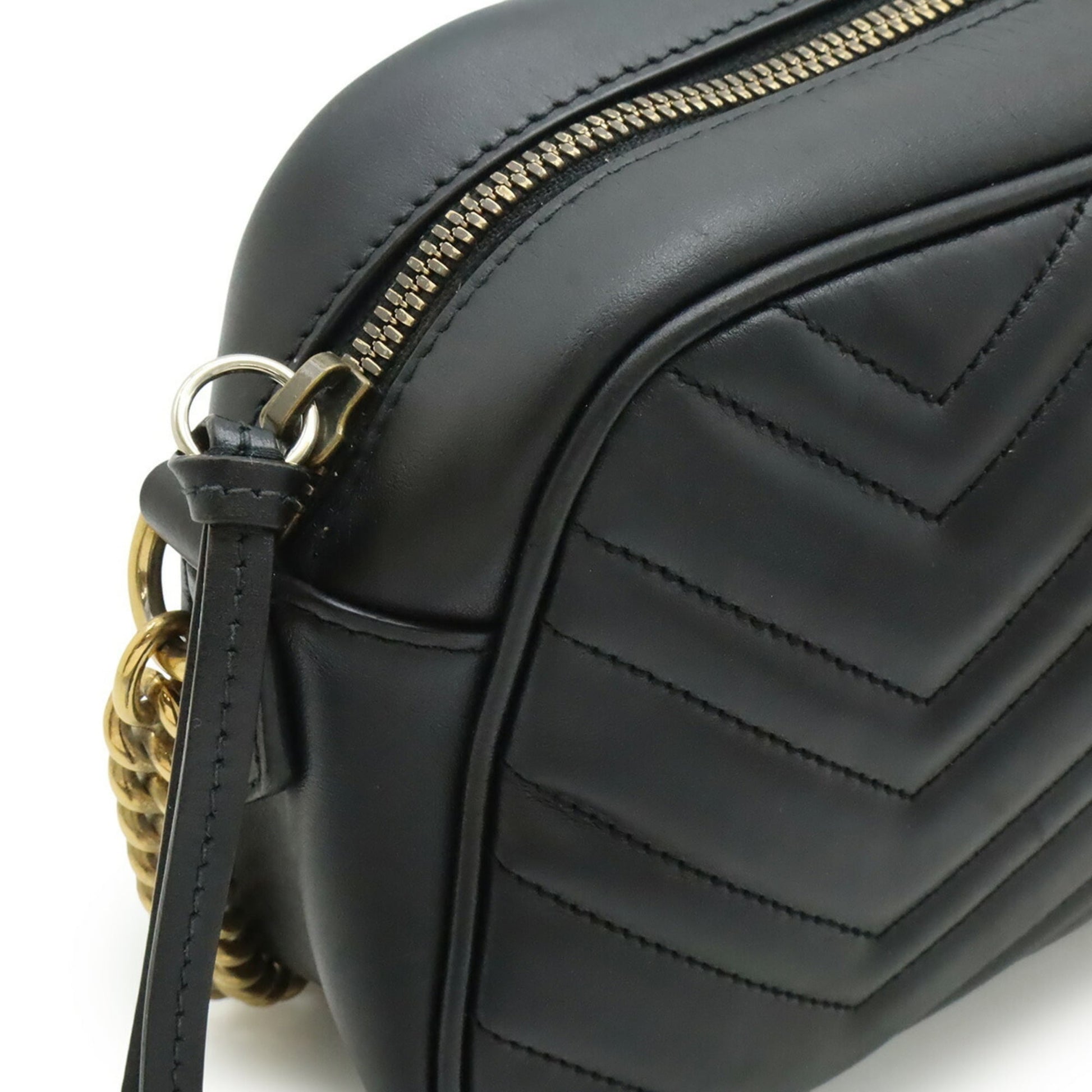 Gucci Gg Marmont Black Leather Pochette Shoulder Bag