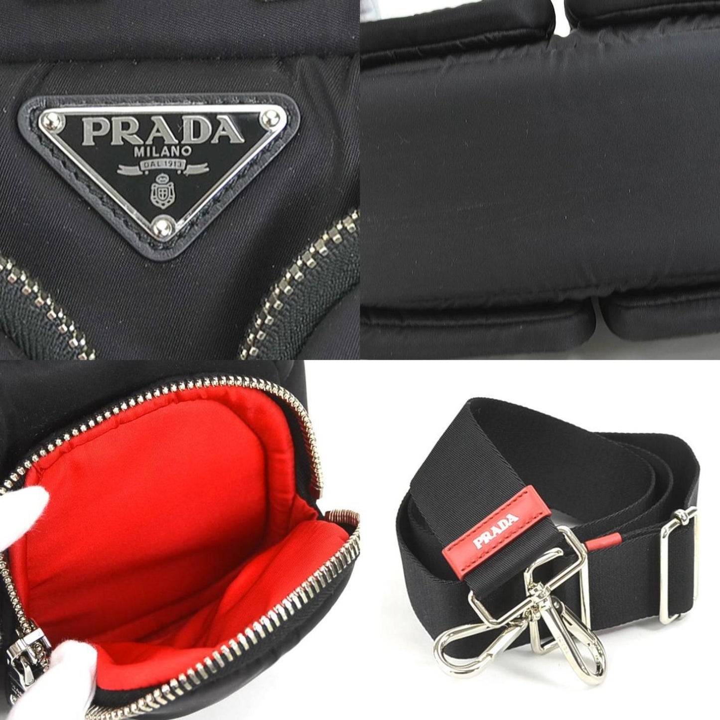 Prada Handbag Diagonal Shoulder Bag Unisex Nylon Black Red