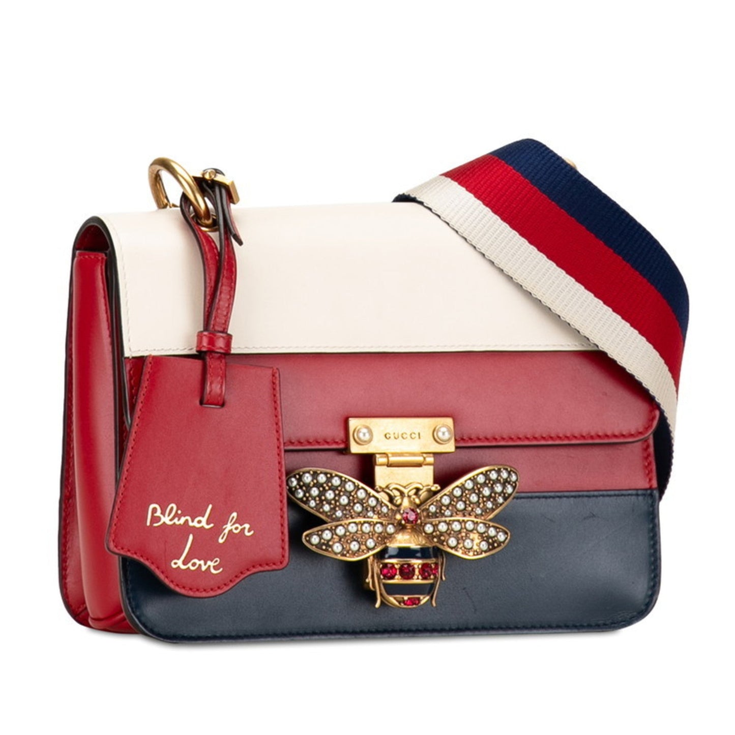 Gucci Navy Red Color White Leather Shoulder Bag