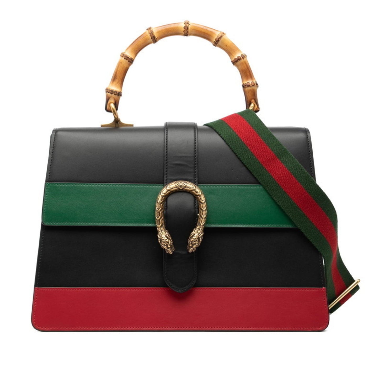 Gucci Black Green Red Color Leather Handbag Shoulder Bag