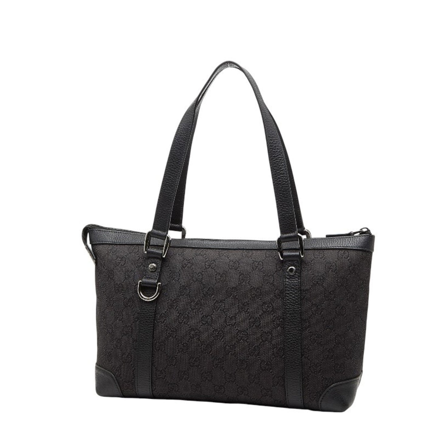 Gucci Black Canvas Leather Handbag Tote Bag