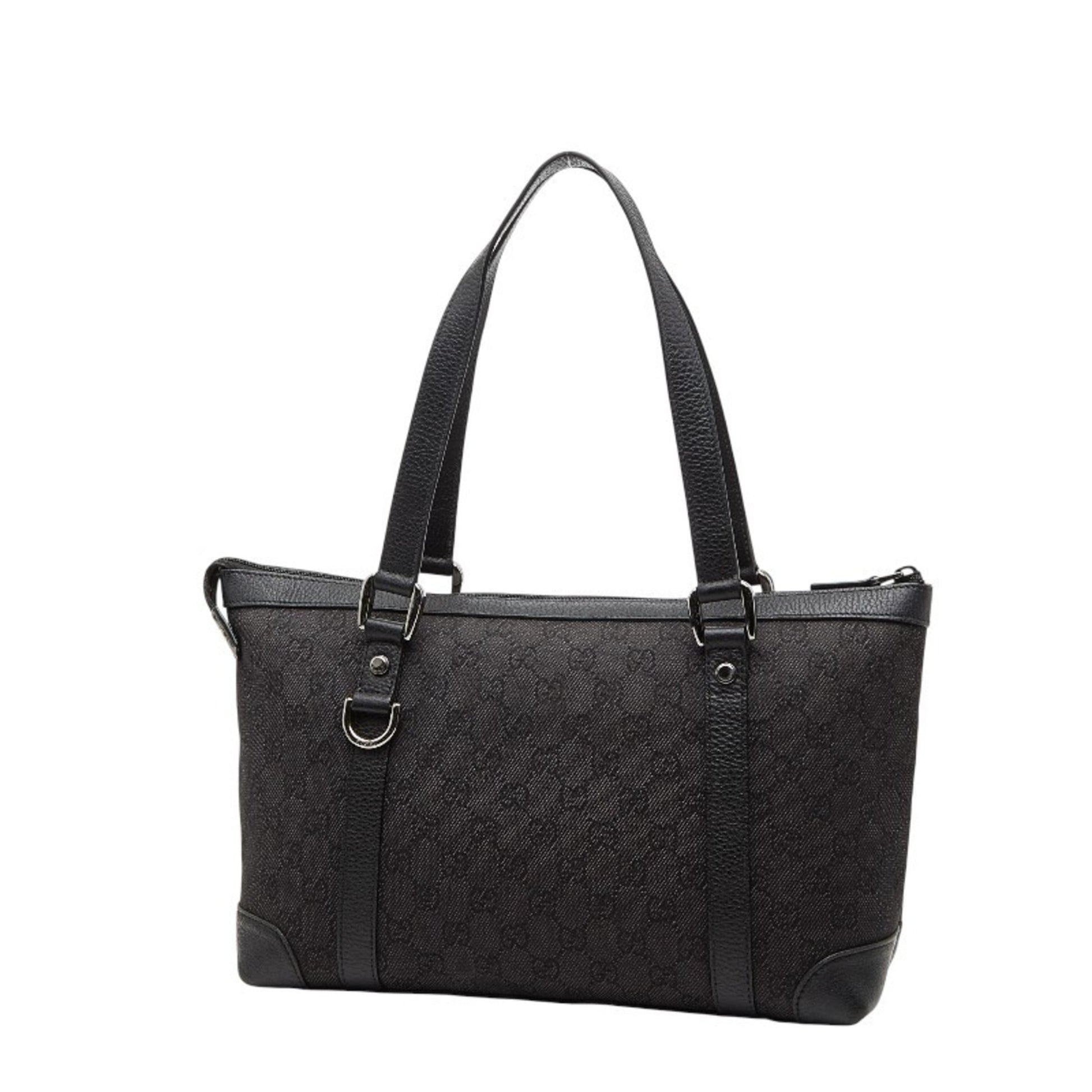 Gucci Black Canvas Leather Handbag Tote Bag