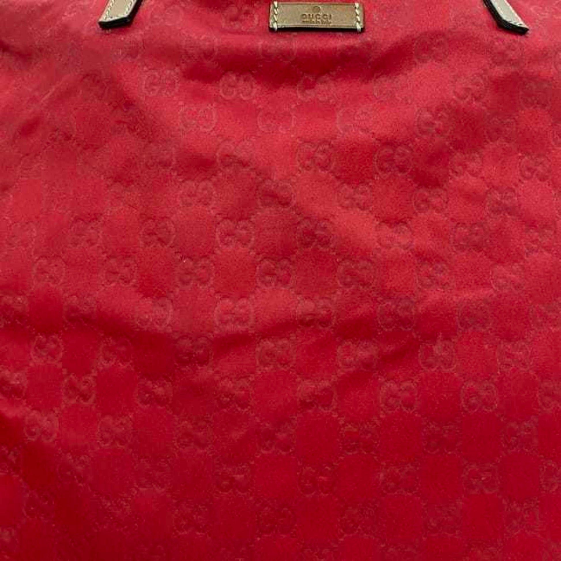 Gucci Red Color Nylon Leather Tote Bag