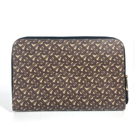 Burberry Clutch Bag Pouch Leather Canvas Brown