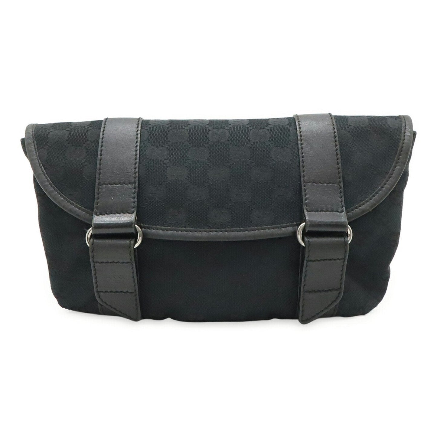 Gucci Black Gg Canvas Leather Pouch Sling Bag