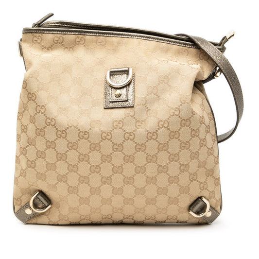 Gucci Beige Brown Canvas Leather Shoulder Bag