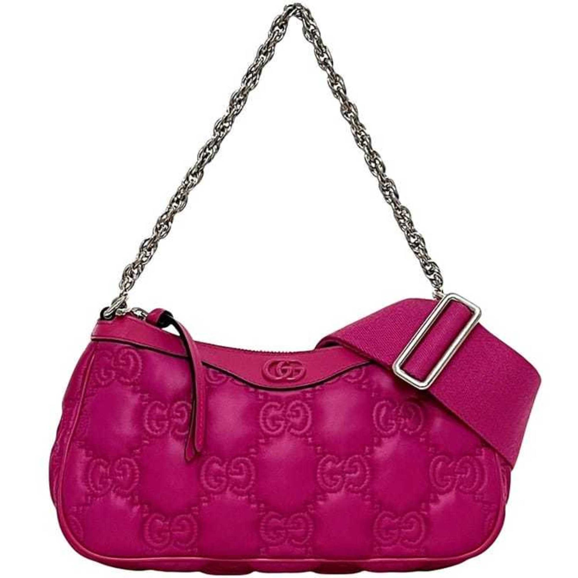 Gucci Pink Nylon Leather Canvas Shoulder Bag