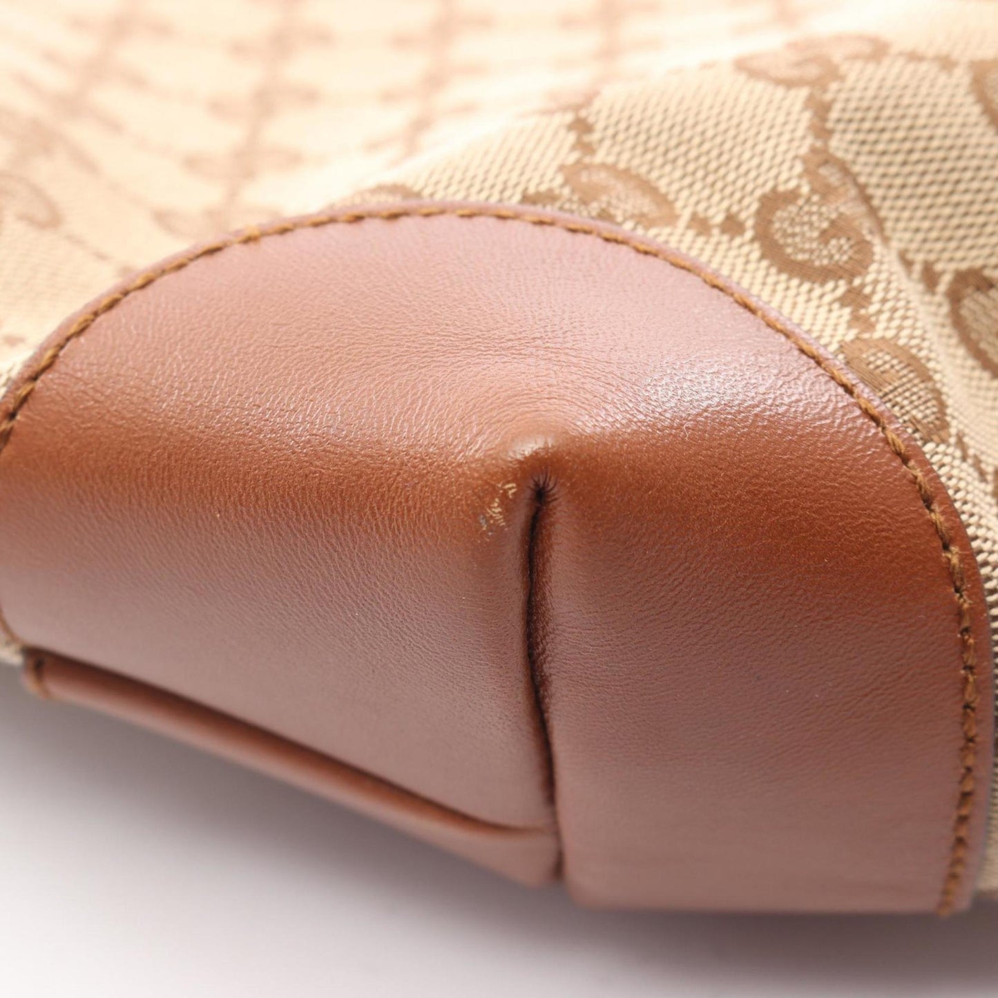 Gucci Beige Brown Canvas Leather Shoulder Bag