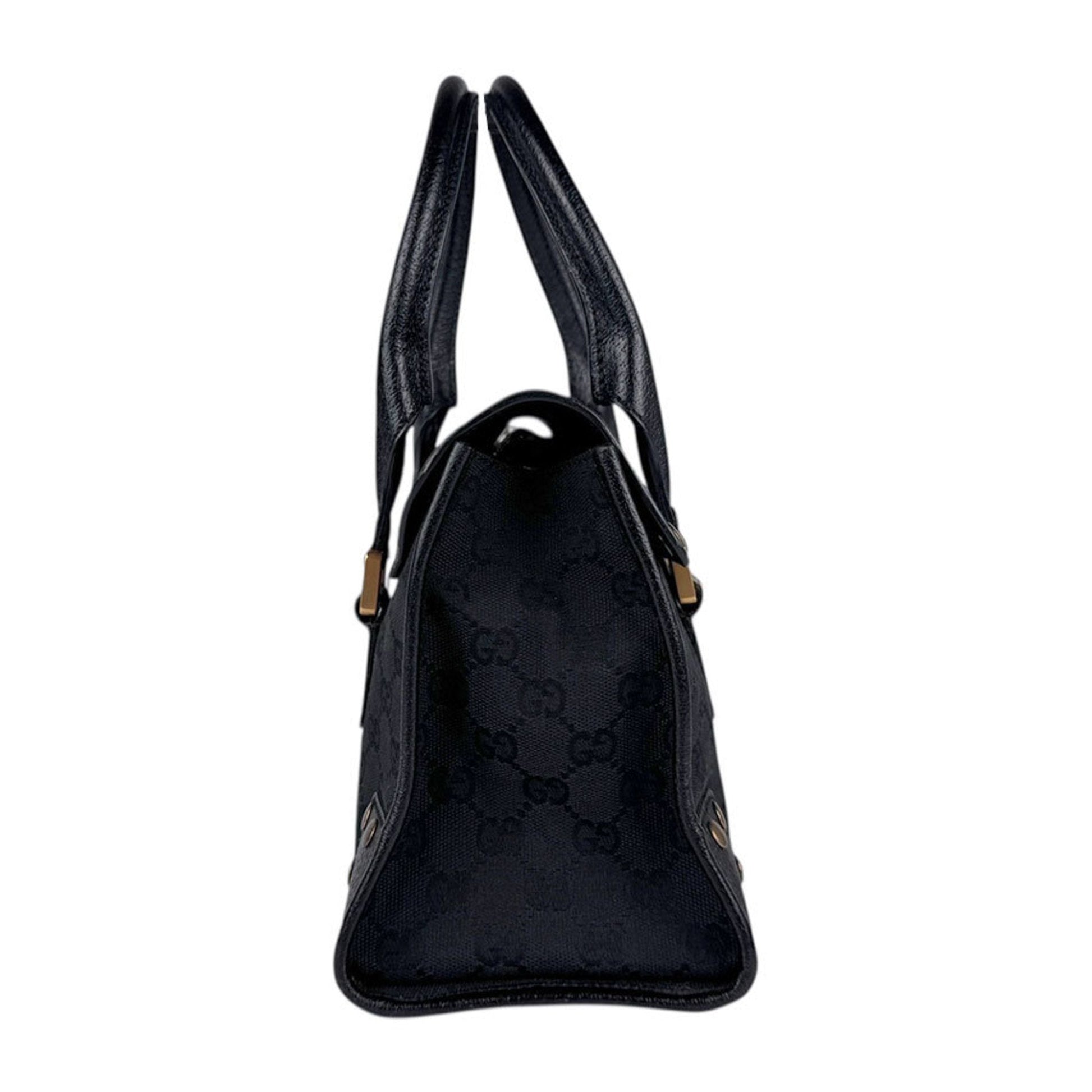 Gucci Black Gg Canvas Leather Handbag