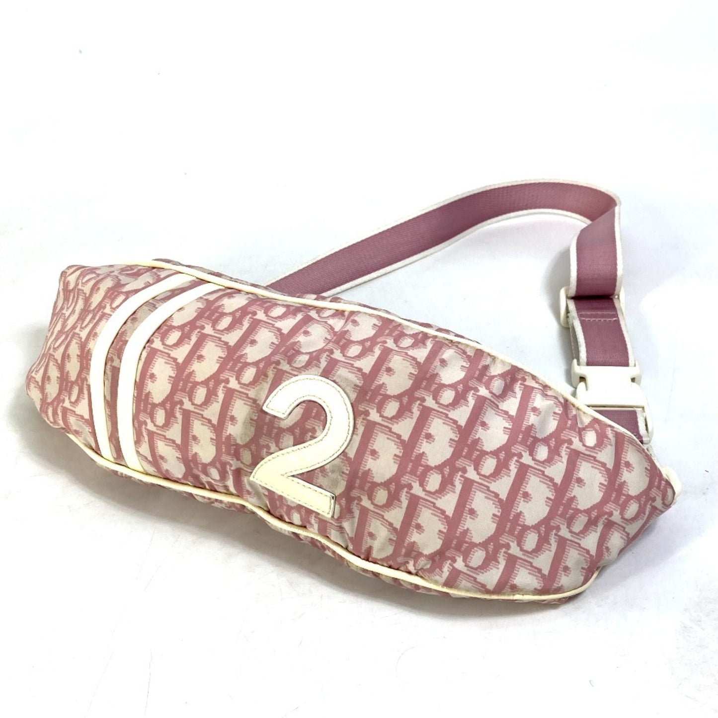 Dior Handbag Christian Trotter Fanny Pack Shoulder Bag Nylon White Pink