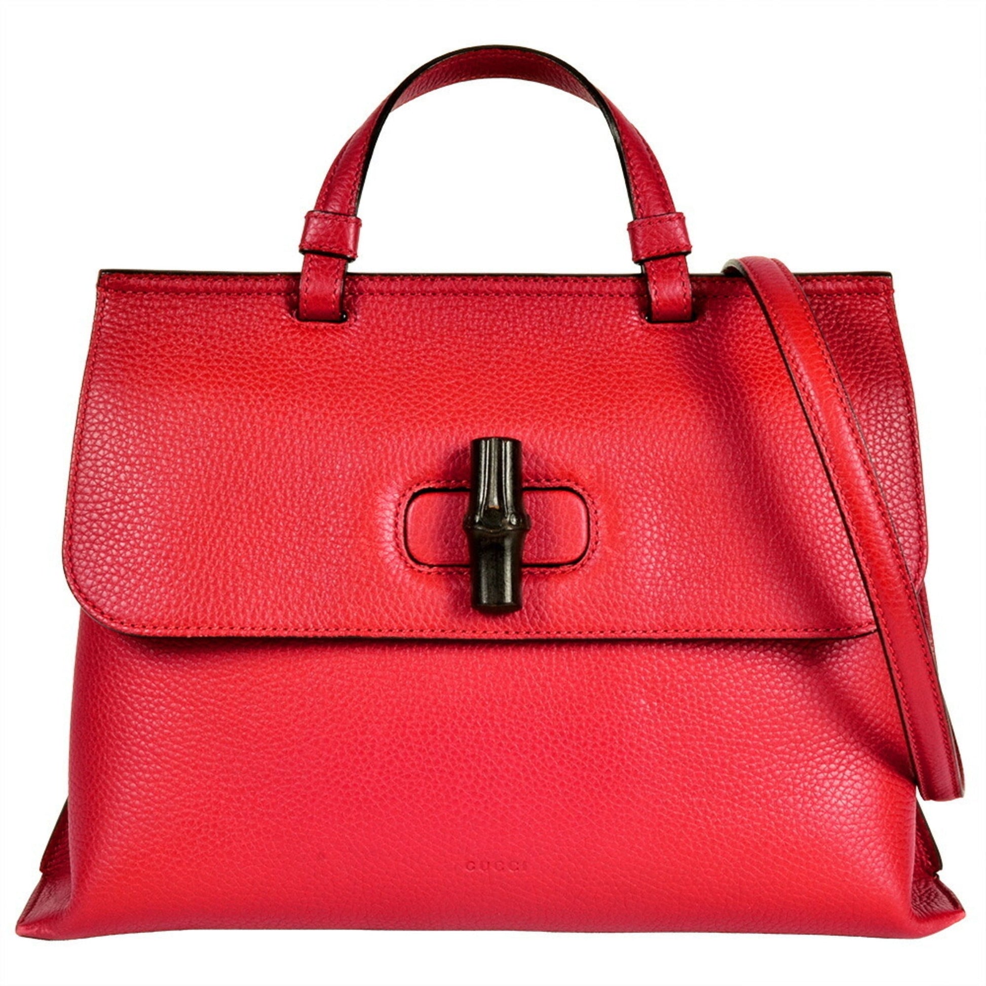 Gucci Daily Red Color Leather Bamboo Handbag