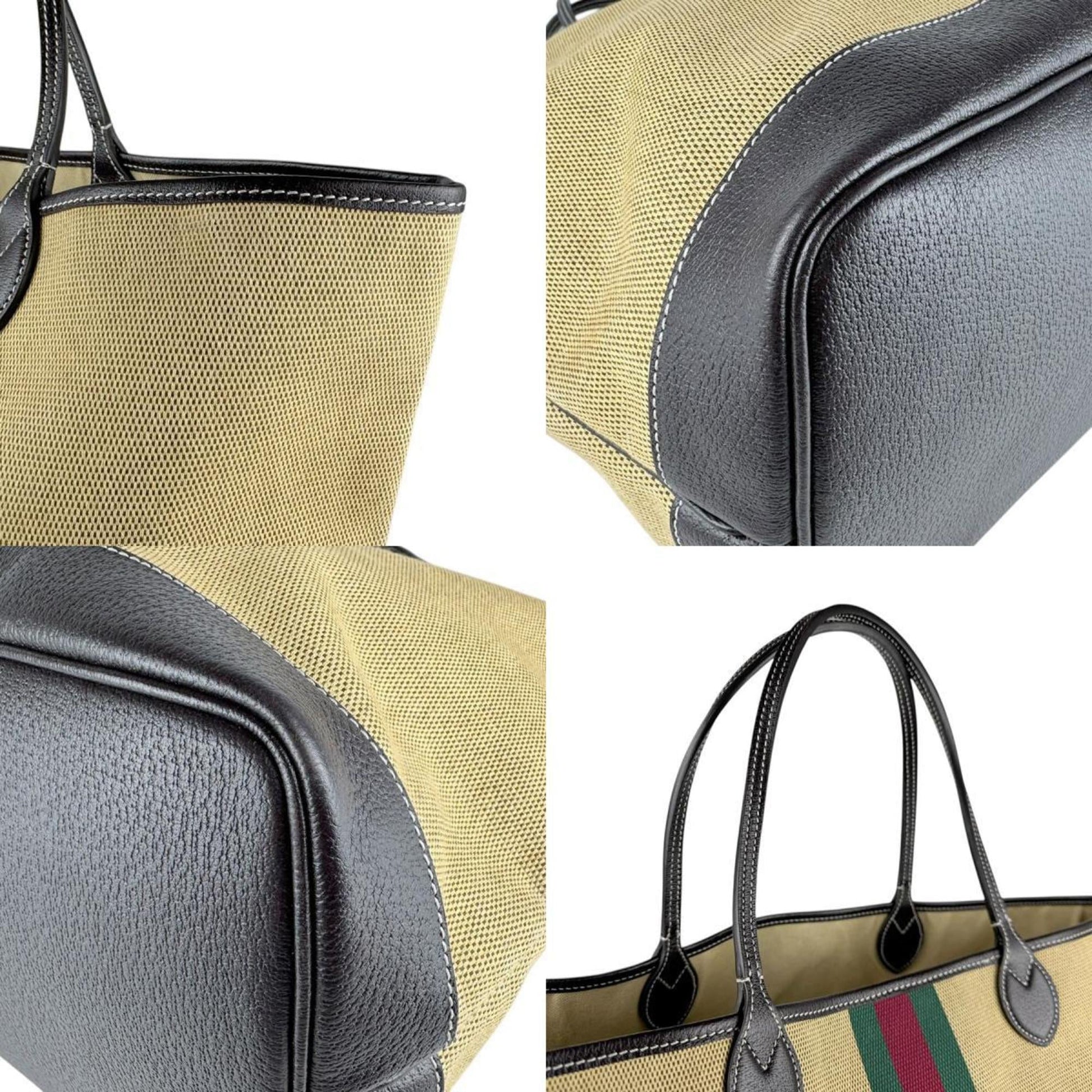 Gucci Beige Brown Canvas Leather Tote Bag