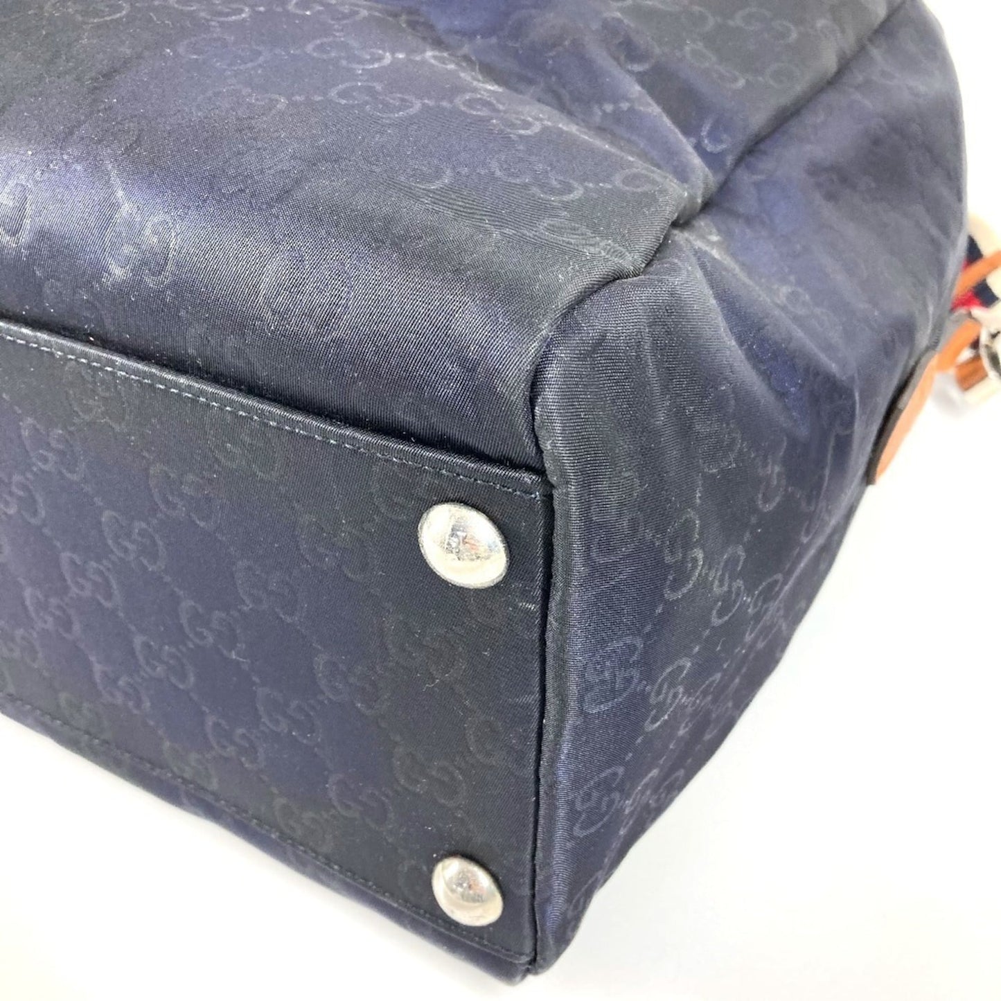 Gucci Brown Navy Nylon Leather Boston Bag