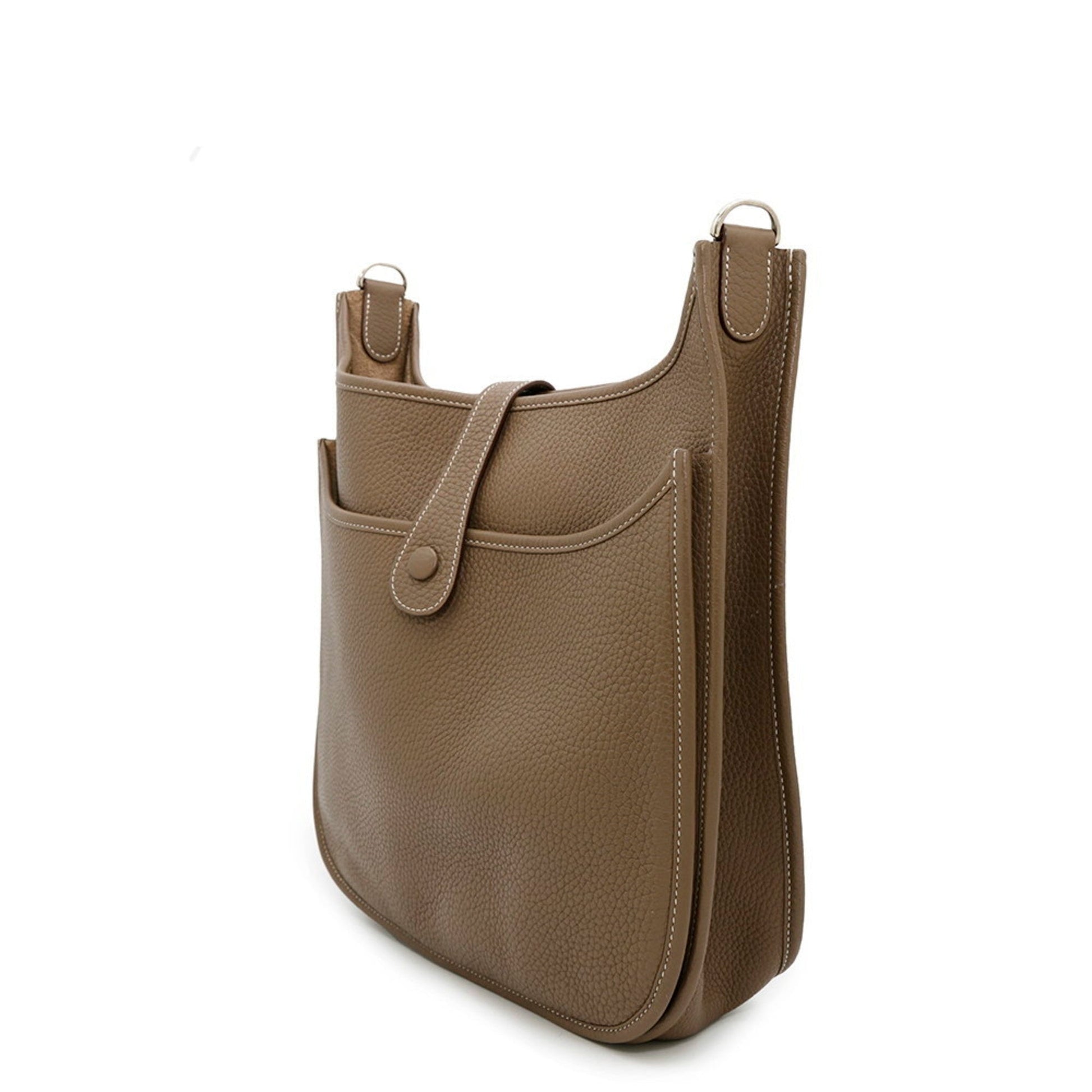 Hermes Etoupe Taurillon Clemence Shoulder Bag Leather Gray