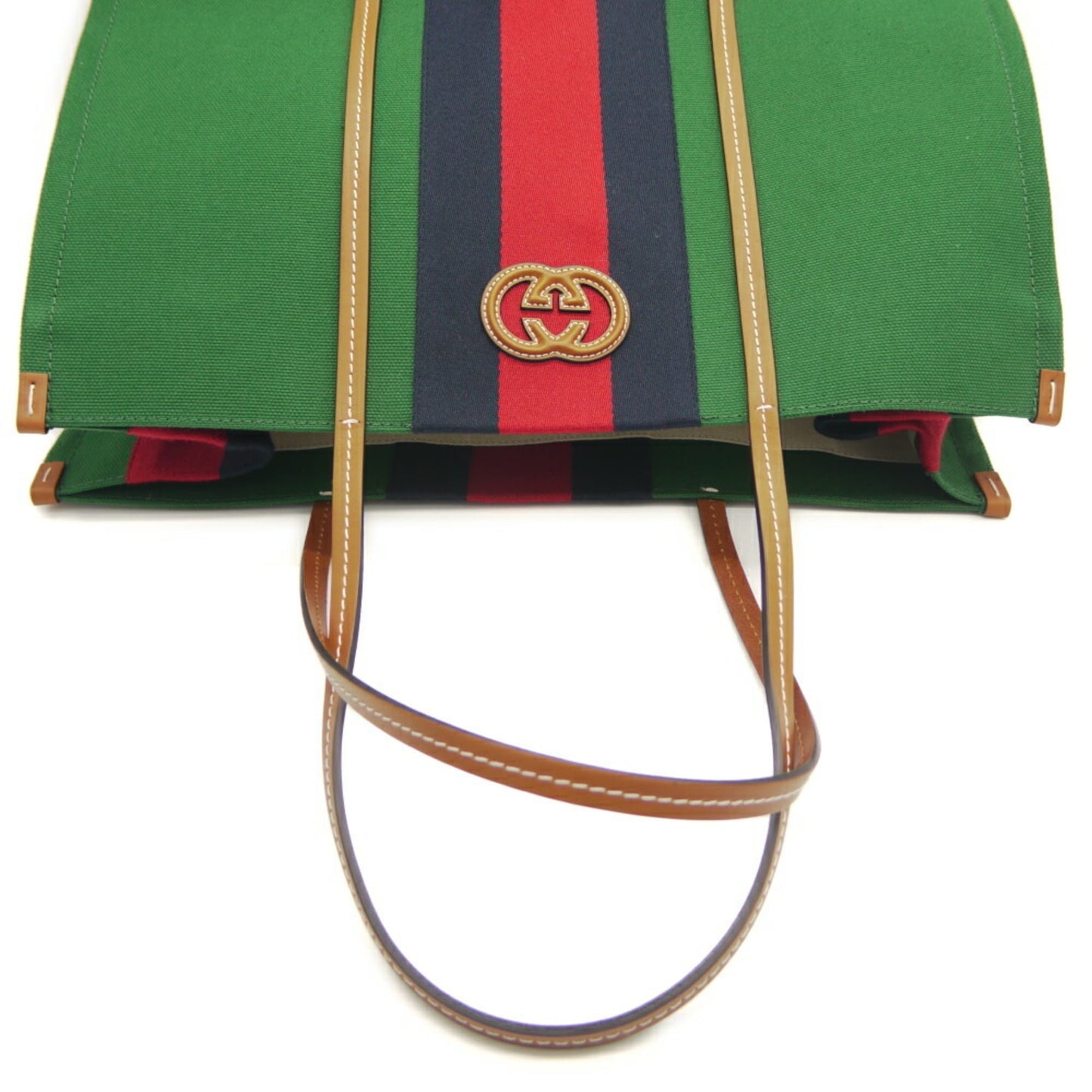 Gucci Green Canvas Leather Shoulder Bag Tote Bag