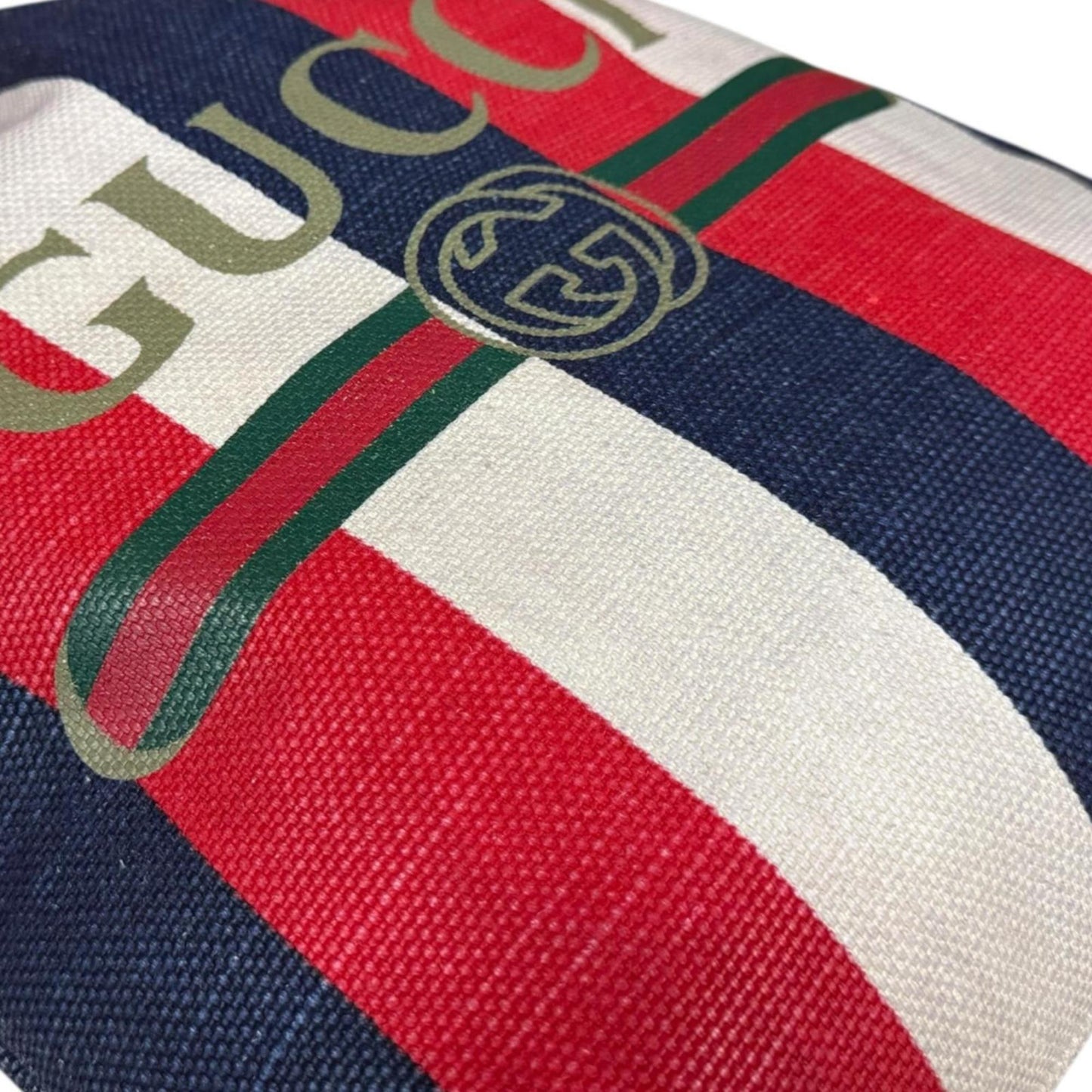 Gucci Blue Red Color White Canvas Leather Backpack